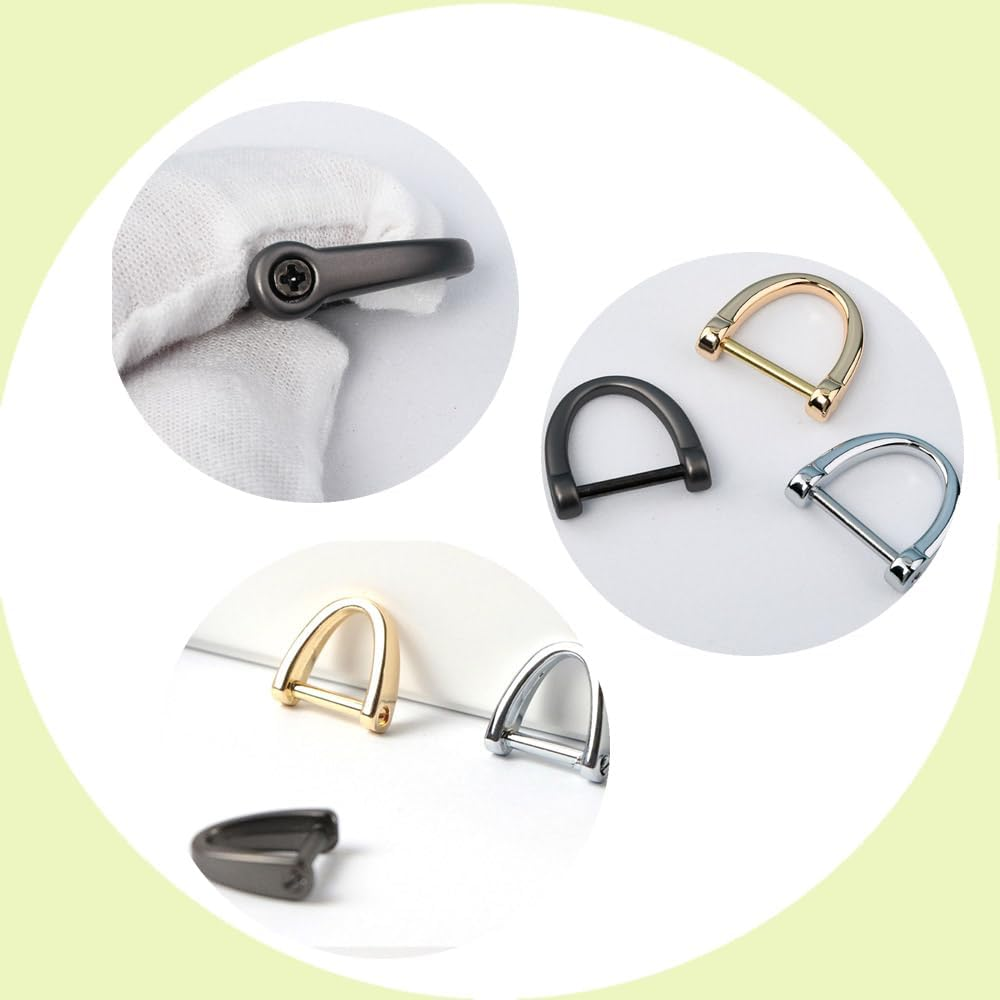 Changyeah 15 Pcs Screw in Shackle Semicircle D Ring, Horseshoe U Shape D Ring,D-Rings Screw in Shackle Horseshoe U Shape D Ring,Handbag U Shape D Ring with Small Screwdriver (Gold, Black, Silver image number 3