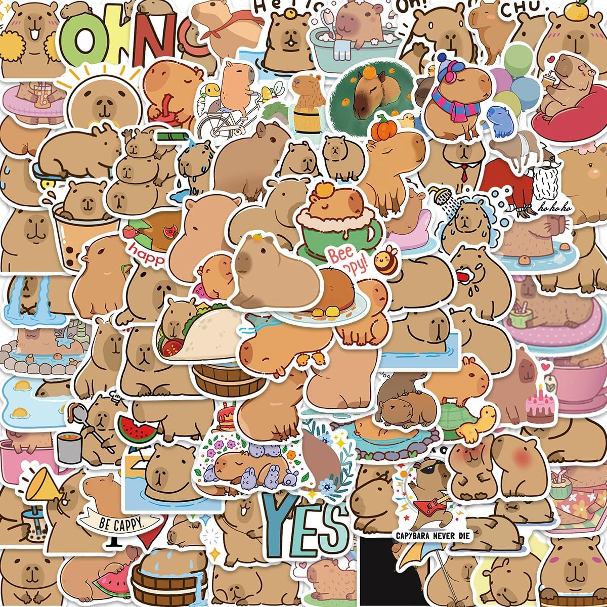 Capybara Stickers,100 PCS Capybara Graffiti Vinyl Waterproof Decals for Water Bottles Computer Bicycle Skateboard Luggage Phone Pad Laptop Kids Teens Stickers Pack image number 5