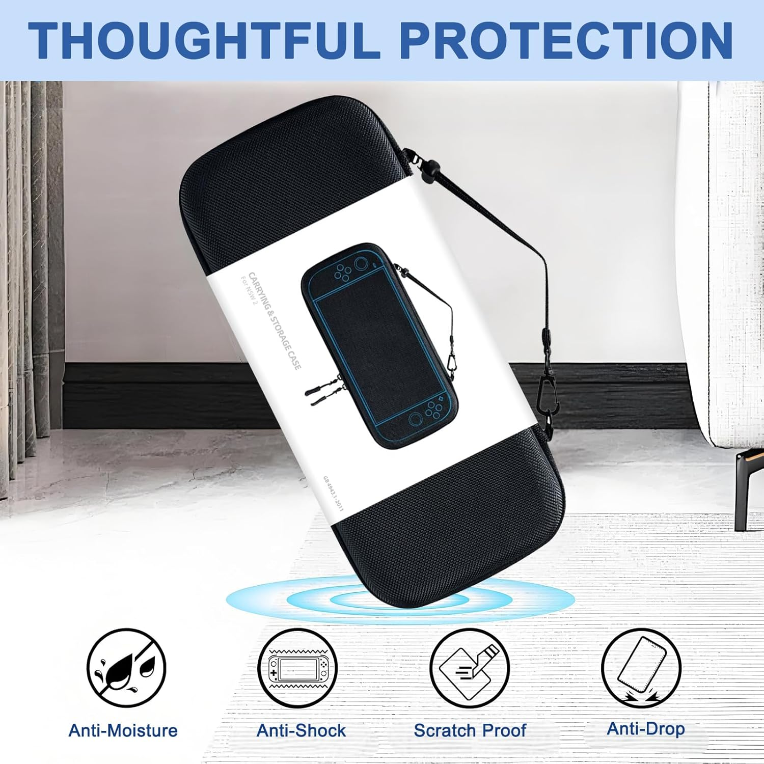 Checkzed Switch2 Carrying Case, Protective Travel Pouch for Switch Console & Accessories, Waterproof and Shockproof Hard Shell with Game Card Slots &ndash; Black ﻿ image number 4