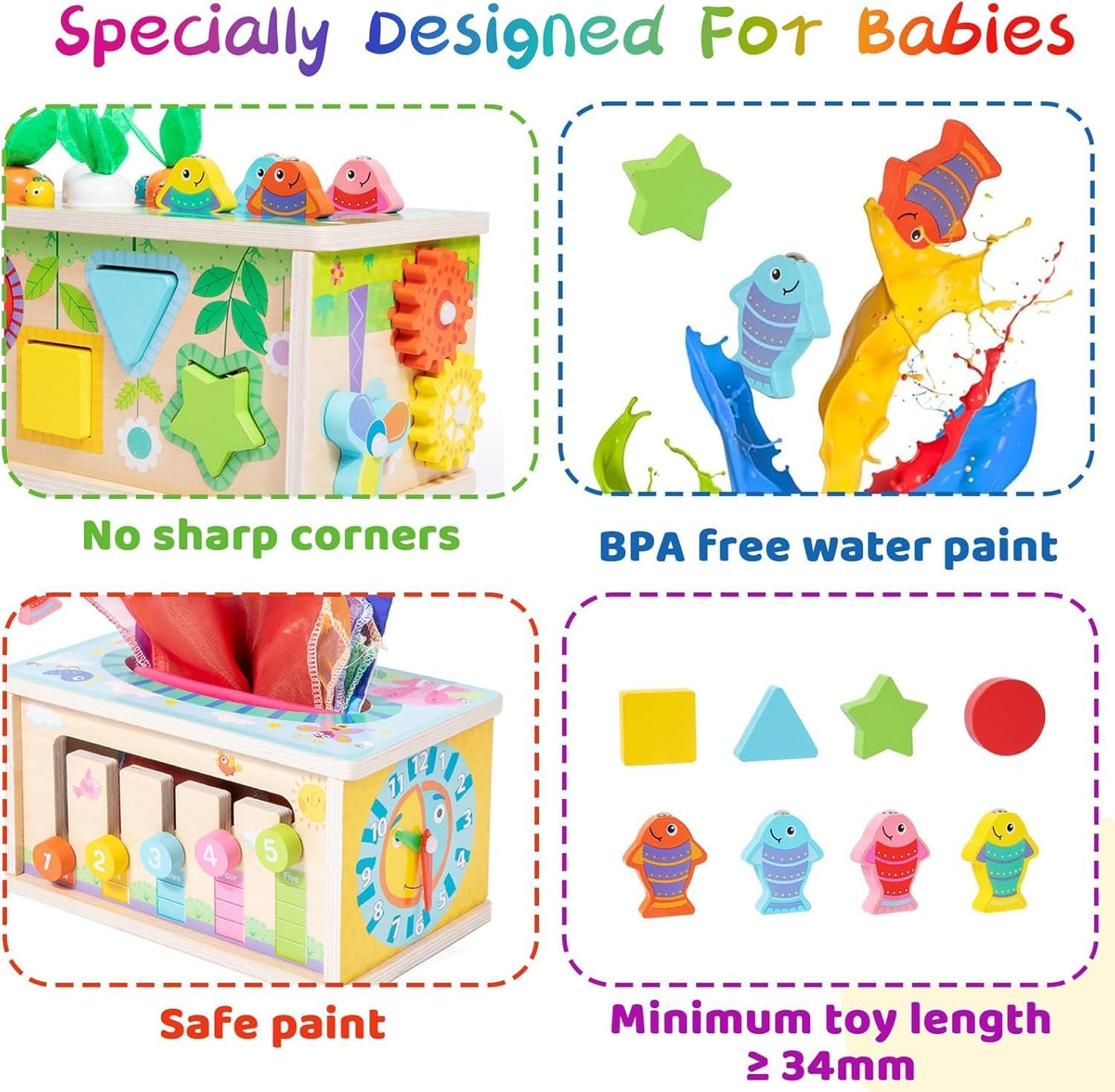 6-In-1 Montessori Tissue Box Toy for 3+Yrs Old Baby, Wooden Activity Cube, Puzzles 36+ Months, Sensory Toys for Toddlers, Montessori Toys, Wooden Developmental Toys for Babies image number 1