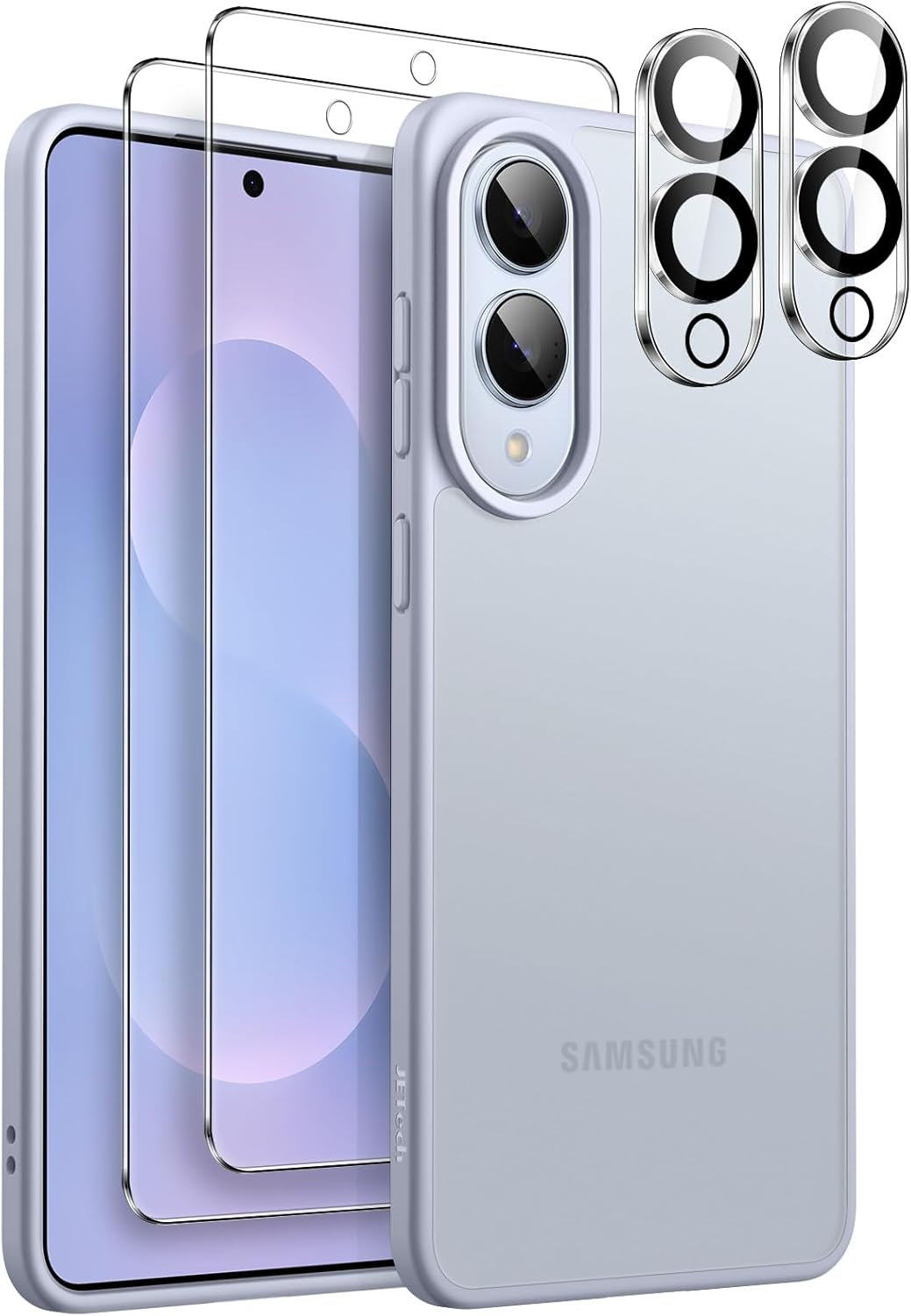 Jetech Matte Case for Samsung Galaxy S25 5G with 2-Pack Each Screen Protector and Camera Lens Protector, 5 in 1 Translucent Back Phone Cover, Tempered Glass Film (Black)