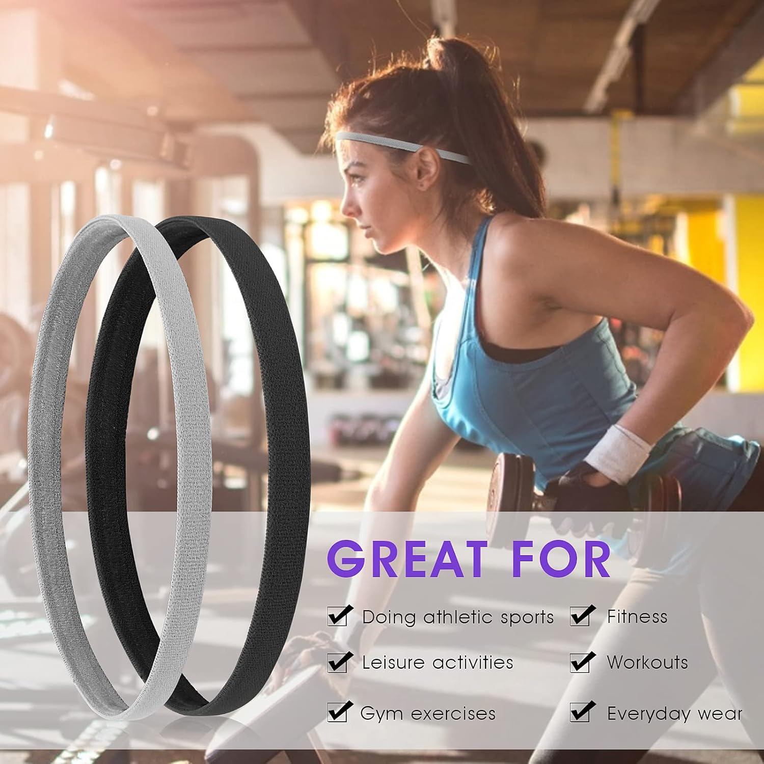 Sibba Workout Headbands Soccer Sports Athletic Hair Accessories 4 PCS Elastic Tie Non Slip Grip Backing Headwear Running Softball Spa Adjustable Nylon Hairband Youth Women Toddler Girls Kids Teens image number 3