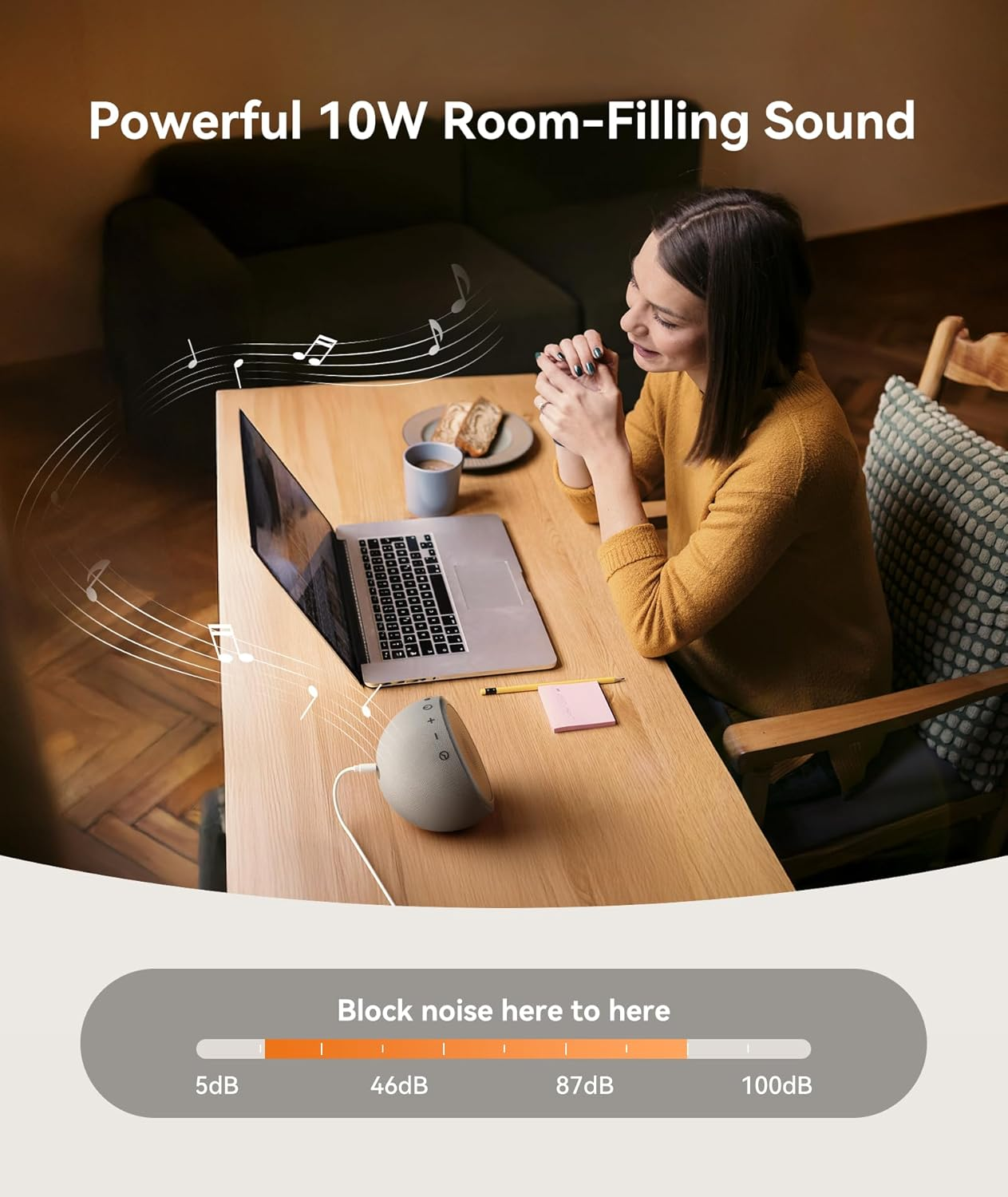 Dreamegg Vibe 1 Sound Machine - White Noise Machine with 10W Loud Stereo Sound, 29 Soothing Sounds, Wireless Pair,Timer, Adjustable Volume, White Noise Sound Machine for Adult Sleeping, Office Privacy, Home, Travel