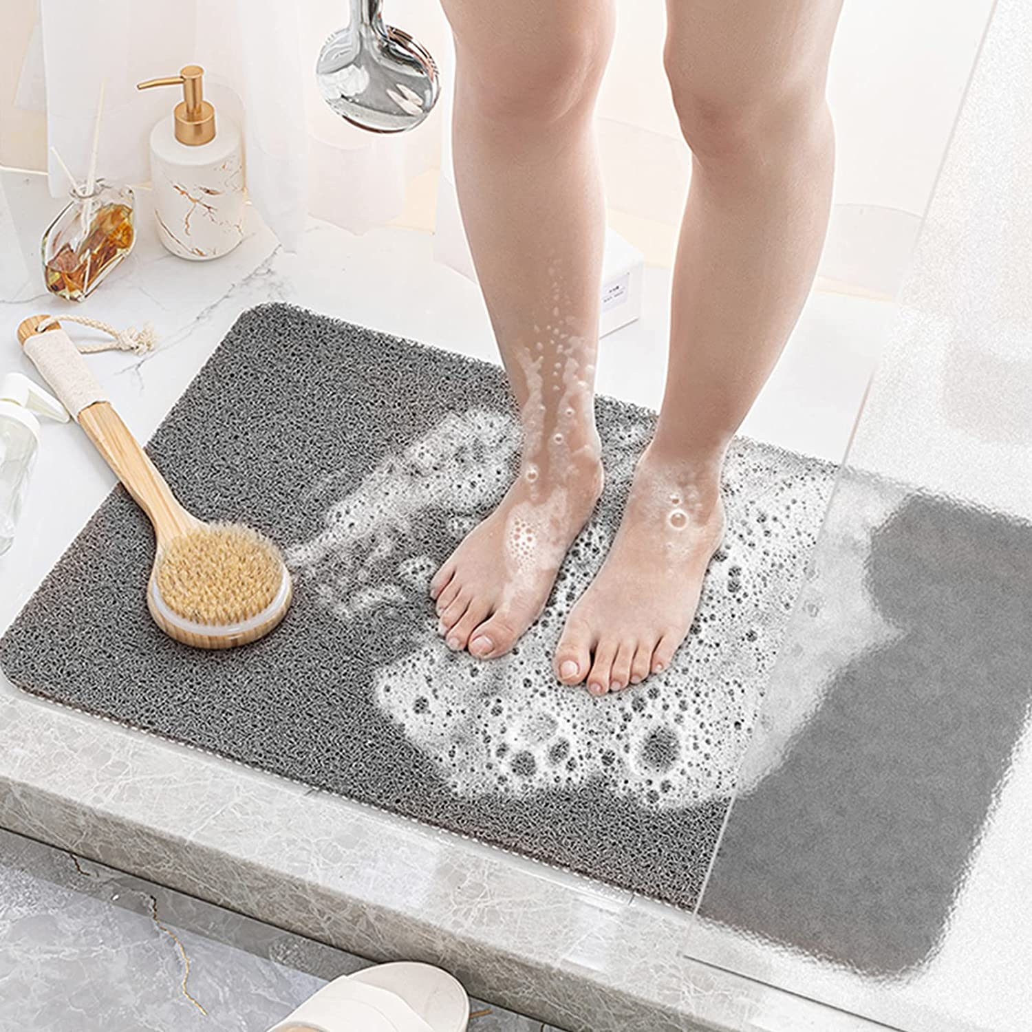 Non Slip Bathtub Mat,20X32 Inch,Shower Mats for Bath Tub,Soft Textured Bath, Shower Mat,Pvc Loofah Bath Mat for Tub,Shower,Bathroom,Quick Drying/Grey