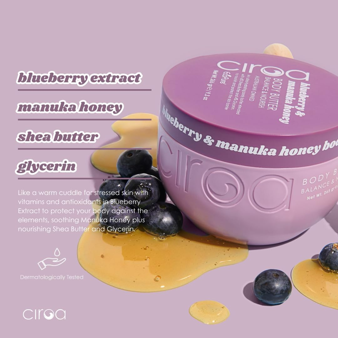 Ciroa Beauty Blueberry & Manuka Honey Body Butter 265G | with Shea Butter, Glycerin & Blueberry Extract | Deep Nourishment for Dry Skin | Softens, Soothes & Protects | Non-Greasy Vegan Formula image number 3