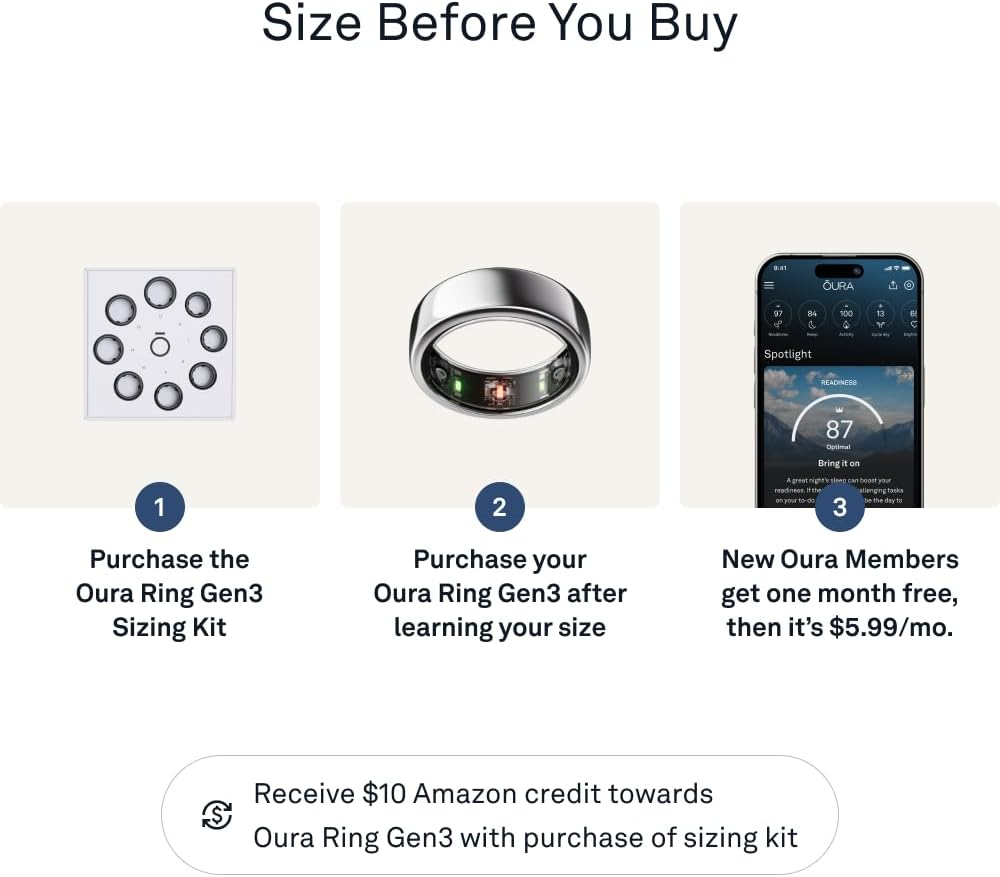 Oura Ring Gen3 Horizon - Silver - Size 9 - Smart Ring - Size First with Oura Ring Gen3 Sizing Kit - Sleep Tracking Wearable - Heart Rate - Fitness Tracker - 5-7 Days Battery Life image number 4