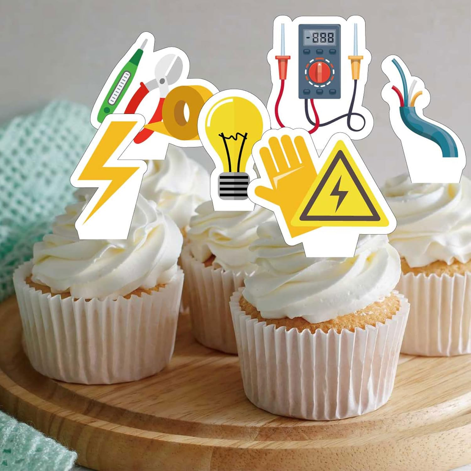 24 Pcs Electrician Cupcake Topper Light Bulb Cake Decorations Power Electrician Lineman Party Supplies image number 1