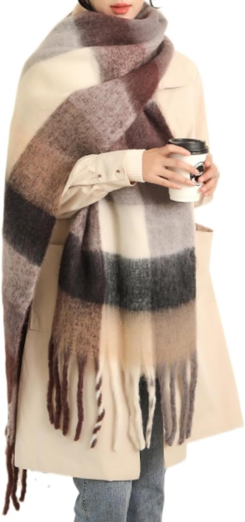 Chunky Winter Scarfs for Women Cold Weather Warm Knit Thick Plaid Scarf Long Large Oversized Checked Scarves