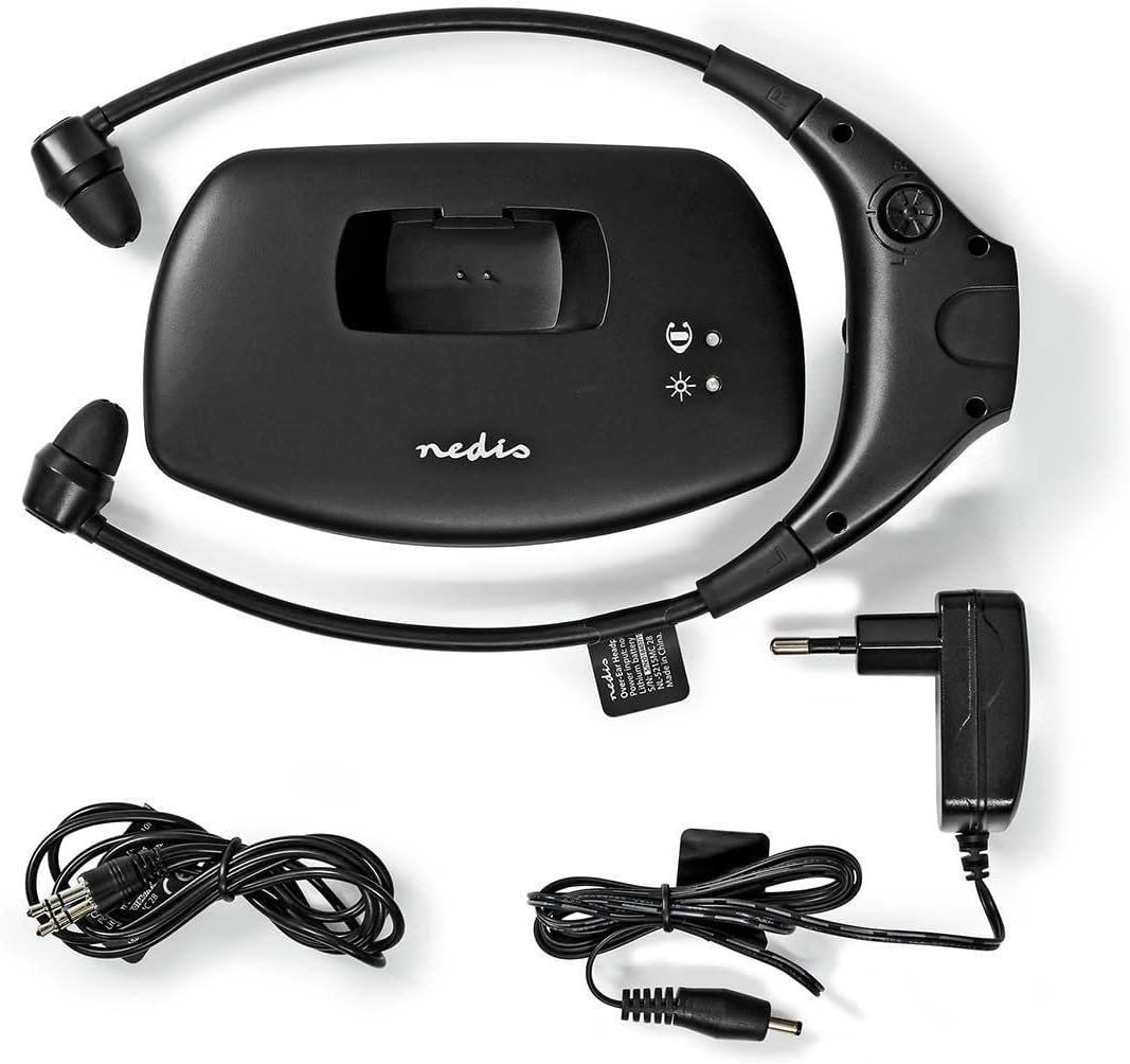 NEDIS Wireless TV Headphones Wireless Radio Frequency Headphones In-Ear, 4.5H Playtime, AUX, USB & Charging Base, Black, 1.20 M, One Size image number 6