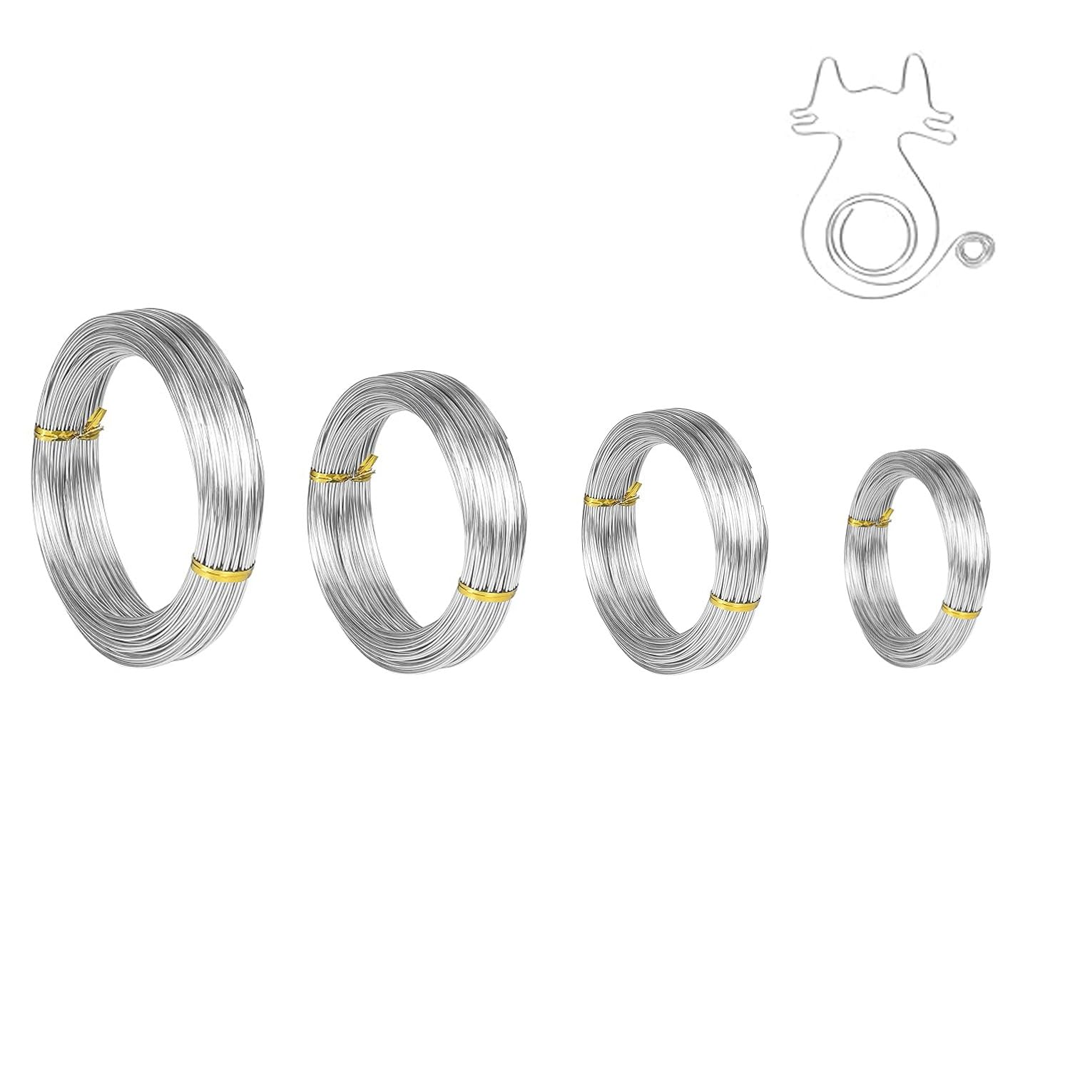 4Rolls Aluminum Craft Wires, 3Mm*5M, 2Mm*5M, 1.5Mm*5M, 1Mm*5M Silver Aluminum Wire, Flexible Bendable Craft Metal Wire, Jewelry Craft Aluminum Wire for Sculpting Armature DIY Skeleton Making image number 1