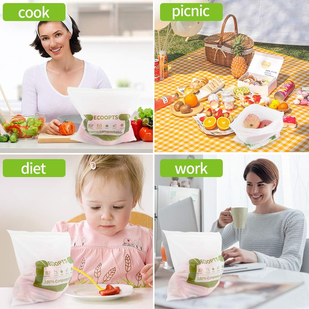 Compostable Food Storage Bags Freezer and Leak Proof, Seal Well for Fruit,Food and Vegetable Plant-Based Bpa-Free (M-Sandwich Bag)