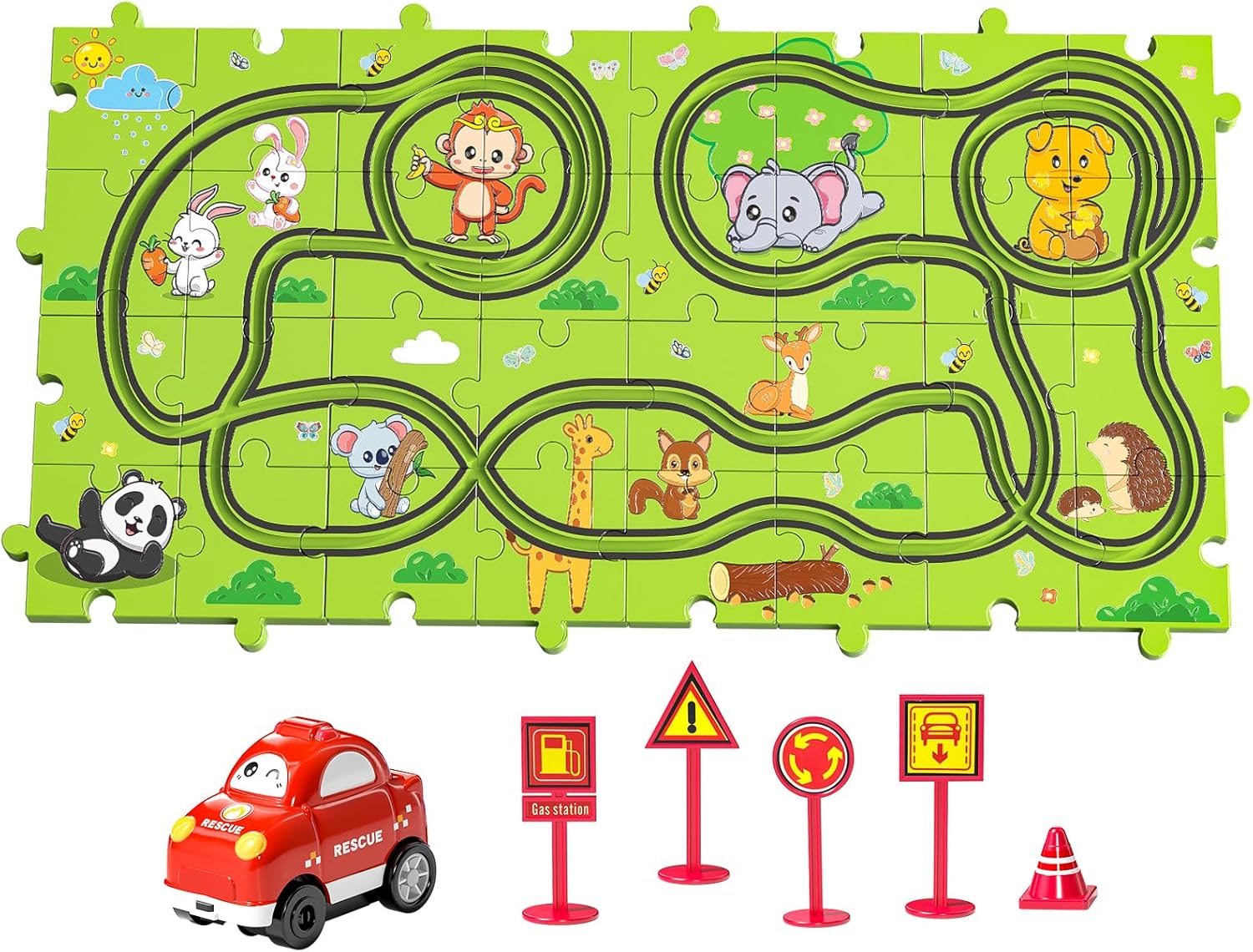 TEMI 32 Pieces Puzzle Race Tracks Car Set Toys for Kids Ages 3-5 - Toddler Toys Gifts for 3 4 5 Year Old Boys, Puzzle Tracks Car Toys for Boys Ages 3-5 4-6, 3 4 5 6 Year Old Boys Birthday Gifts image number 4