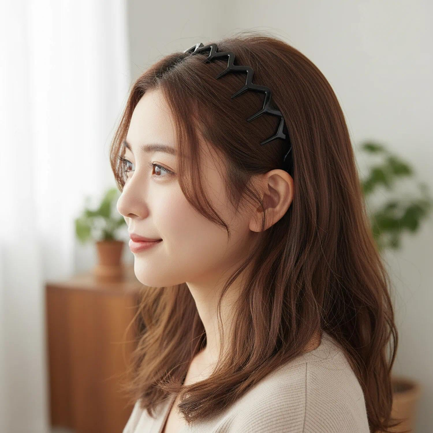 2PCS Plastic Zig Zag Headband Teeth Non-Slip Hair Band for Women and Men, Durable Black Hair Accessory Set - Fengea image number 4