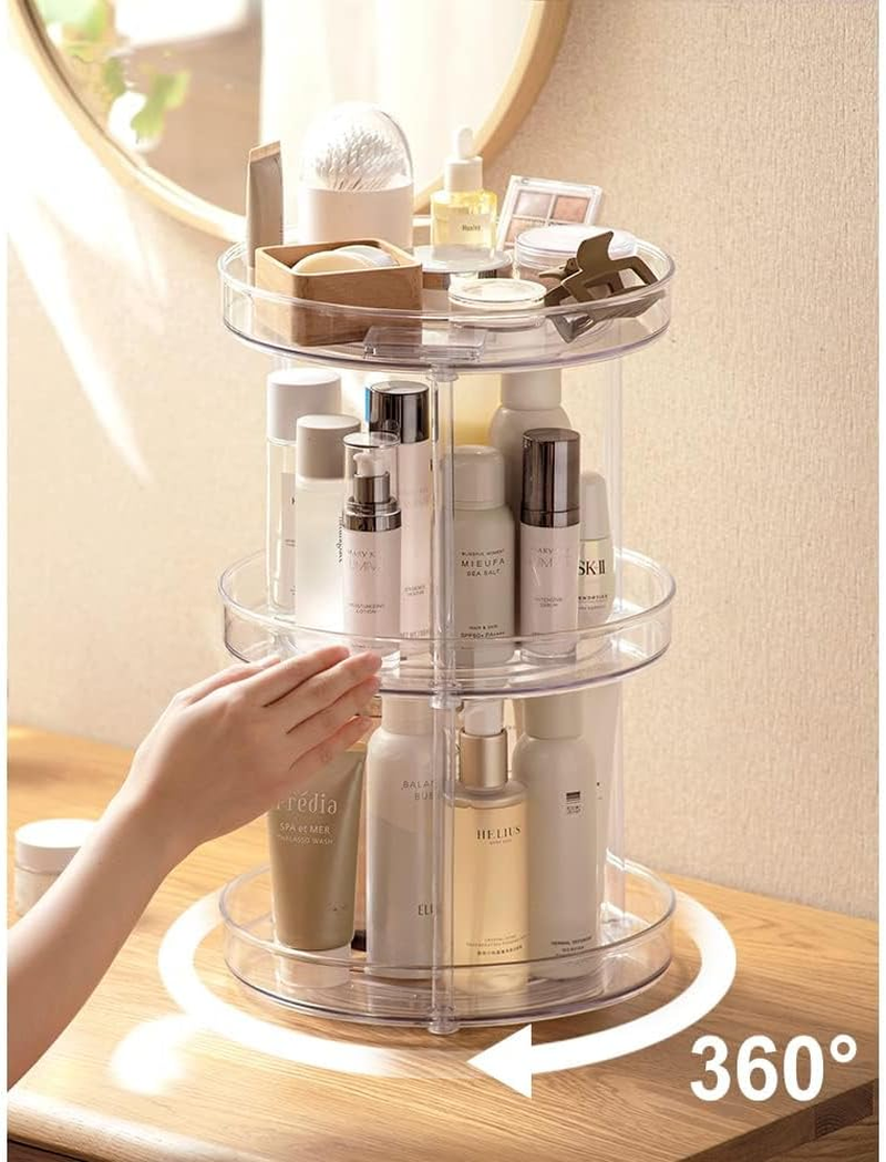 ROWNYEON Skincare Organiser Spinning Organizer 360 Rotating Makeup Organiser 3 Tier Cosmetic Storage Shelf Display Case for Vanity,Bathroom,Perfume,Dressing Table,Toiletry Organiser image number 4