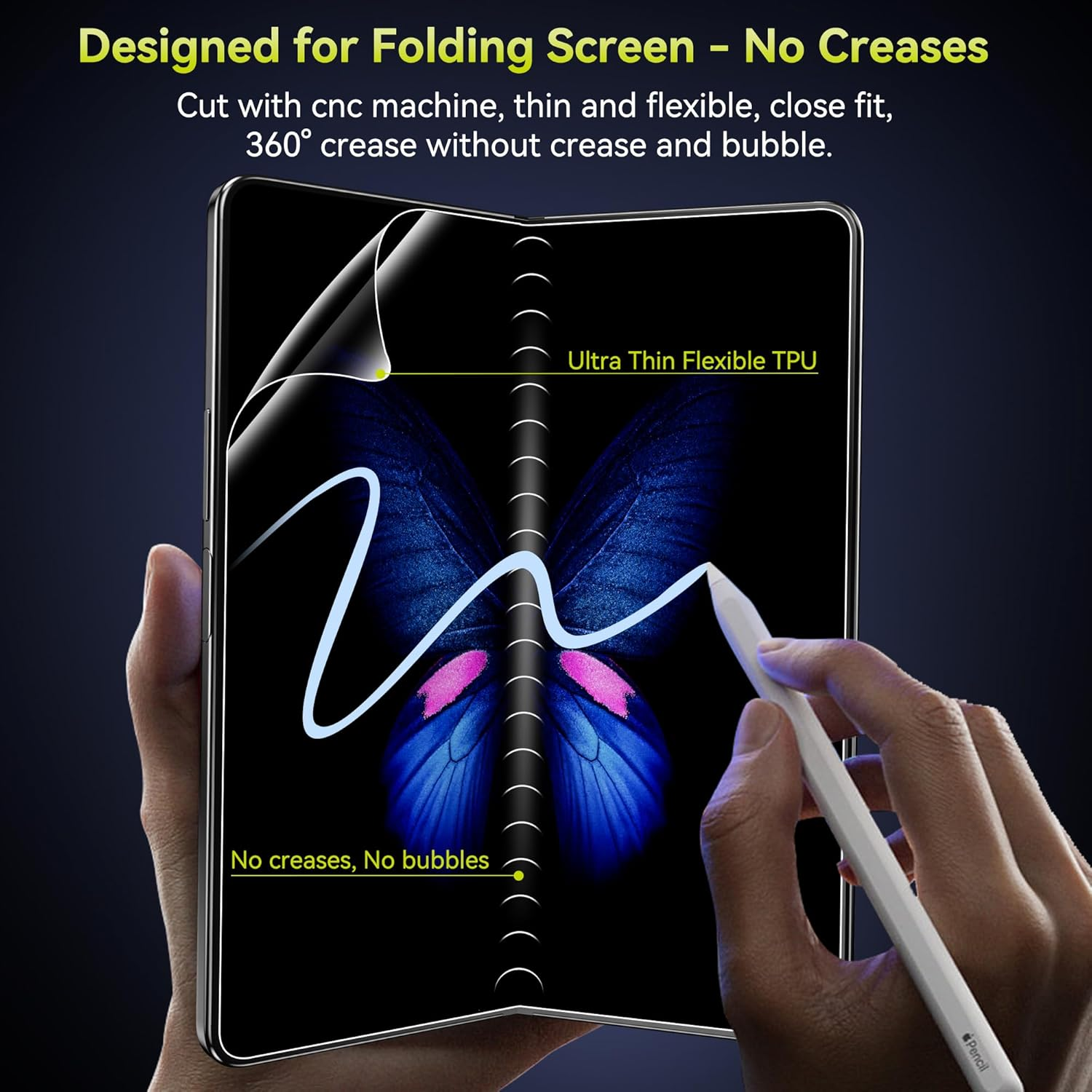 WSKEN for Samsung Galaxy Z Fold 5 / Z Fold 4 Screen Protector, [Easy to Install][Bubble Self-Extinction] inside Soft TPU Film+2 Pack Front Tempered Glass No Creases,No Bubbles