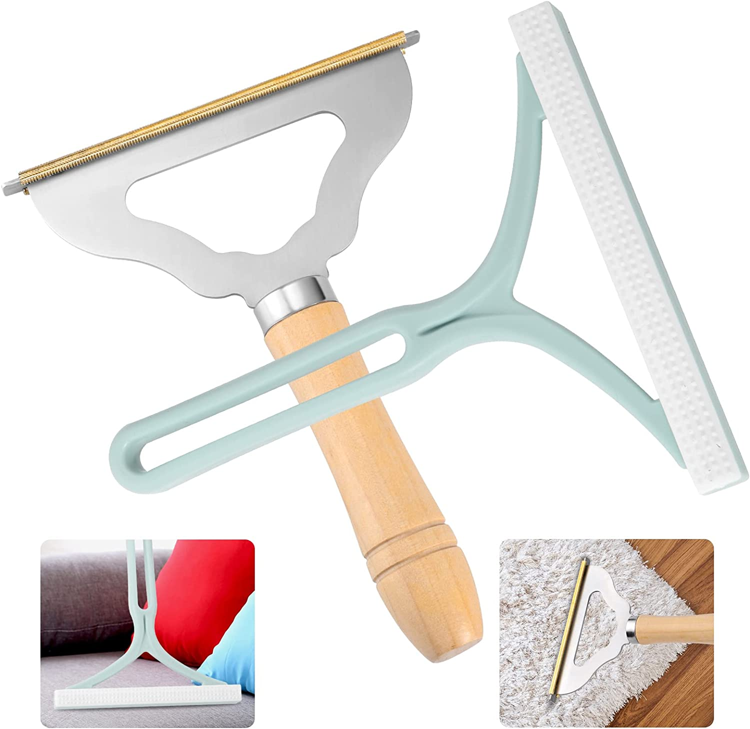 2Pcs Manual Portable Fabric Shaver, 1 Metal Carpet Lint Scraper for Furniture Pet Hair Removal (1Buck Thick Rack Can Be Used for Years), 1 Reusable Fuzz Lint Remover Brush for Clothes Couch(No Snag) image number 2