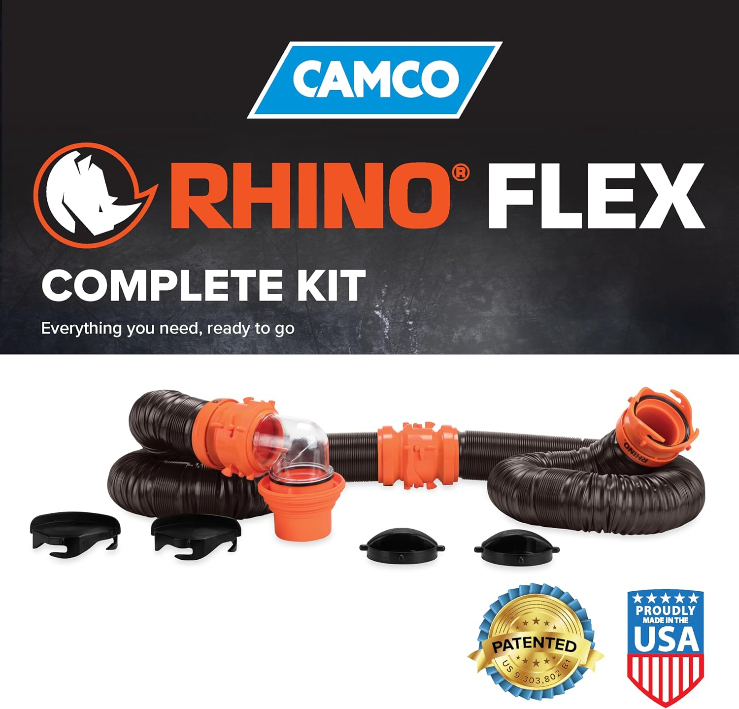 Camco Rhinoflex 20-Foot RV Sewer Hose Kit | Features Pre-Attached Bayonet Fittings, a Clear Elbow with 4-In-1 Adapter, and Is Ideal for Rvs, Campers, Travel Trailers, Boats, and More (39742) image number 5