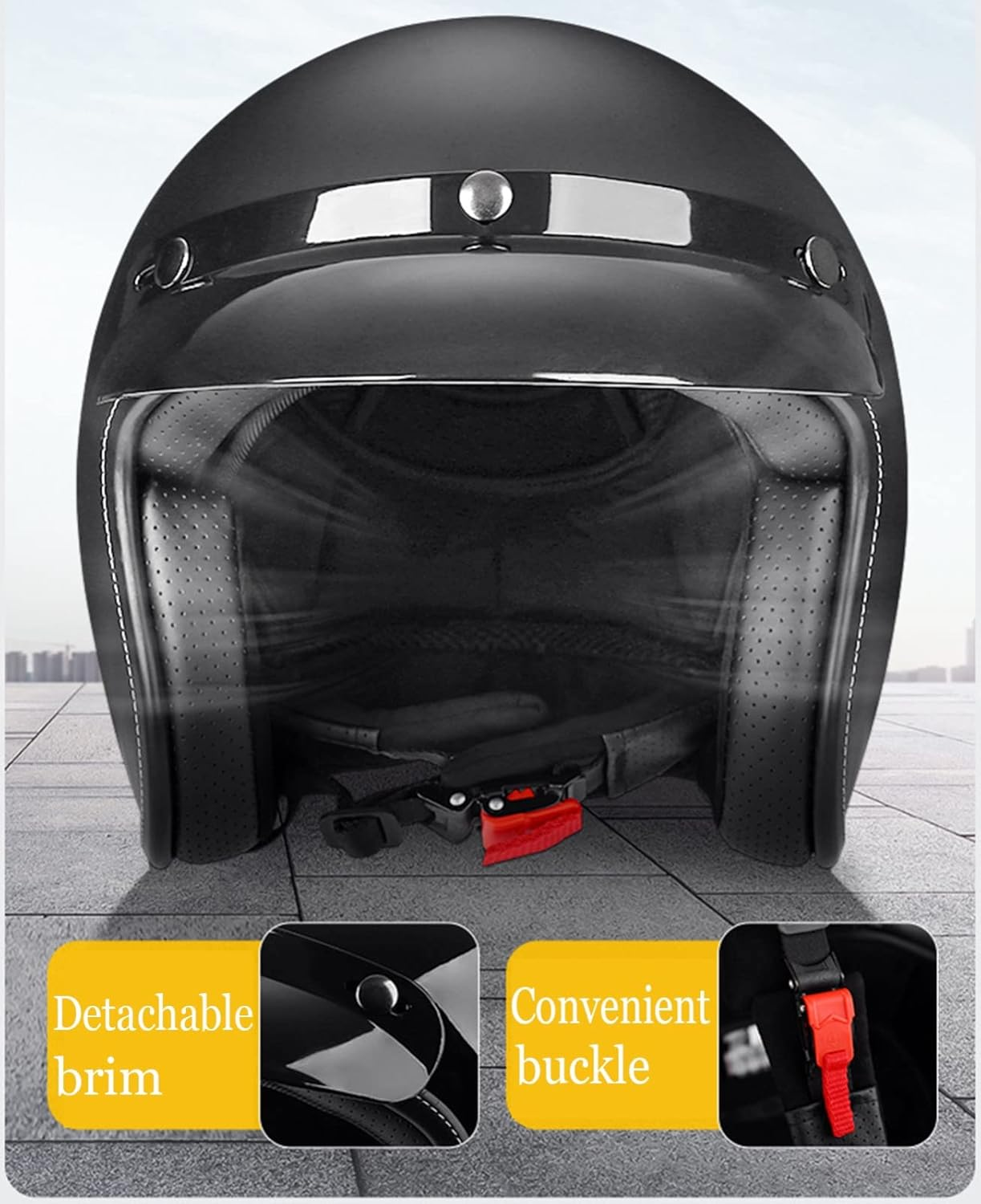 3/4 Open Face Motorcycle Helmet Retro Jet Motorbike Protective Helmet DOT Certified Half-Covered Helmet for Men Women Scooters Outdoor Off-Road ATV Matte Black,Xxl image number 2