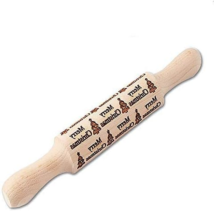 Dubom Christmas Wooden Rolling Pins - Engraved Embossing Rolling Pin with Christmas Deer Pattern for Baking Embossed Cookies,Rolling Pin Kitchen Tool (2 Pcs)