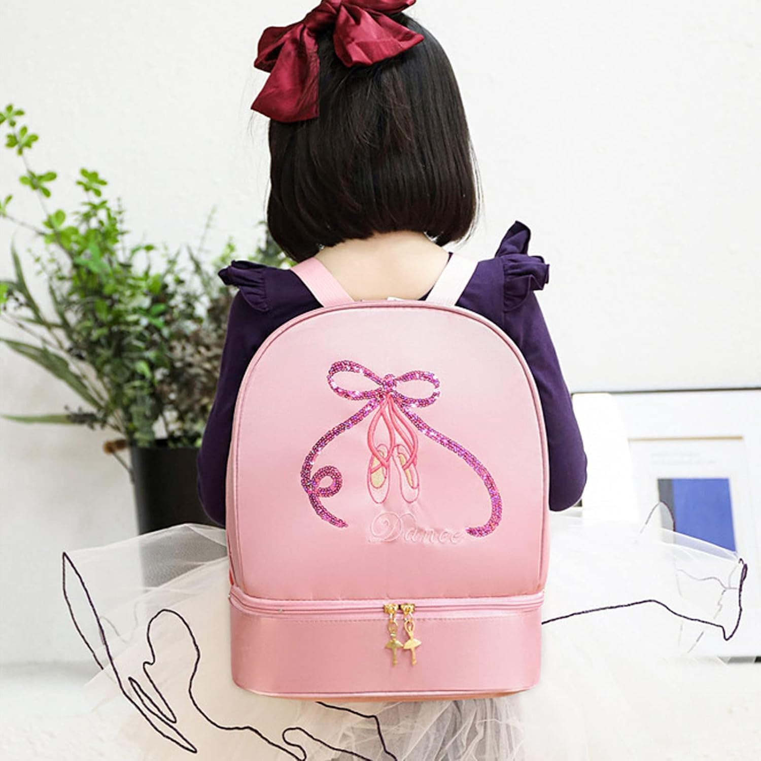 Ballet Dance Backpack with Separate Shoe Compartment,Little Girls Ballerina Bag Embroidery Dance Toddler Bag Storage Bag image number 1