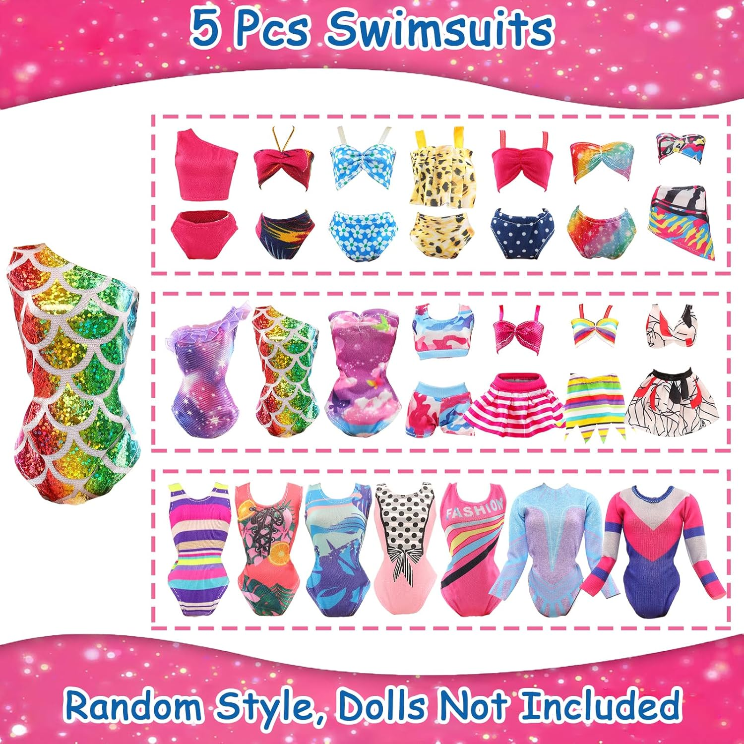 BARWA 18 Pcs Summer Doll Clothes and Accessories Including 5 Sets Swimsuits Beach Bathing Bikini with 2 Swimming Rings 2 Drinks 4 Glasses 5 Shoes for 11.5 Inch Girl Dolls image number 6