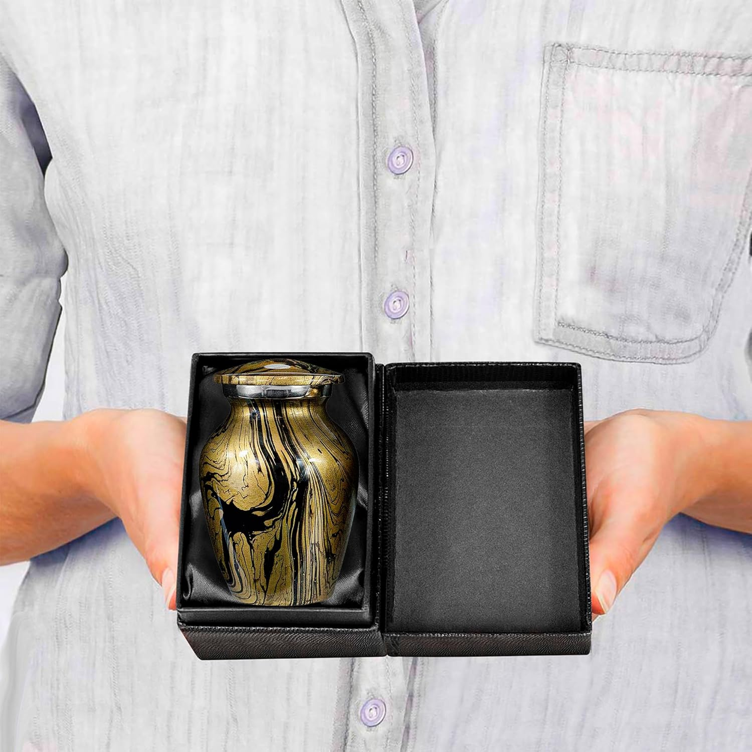 Desert Sands Beautiful Small Mini Keepsake Urn for Human Ashes - Qnty 1 - with a Lovely Gold and Black Finish That Will Bring You Comfort and Peace - with Velvet Case