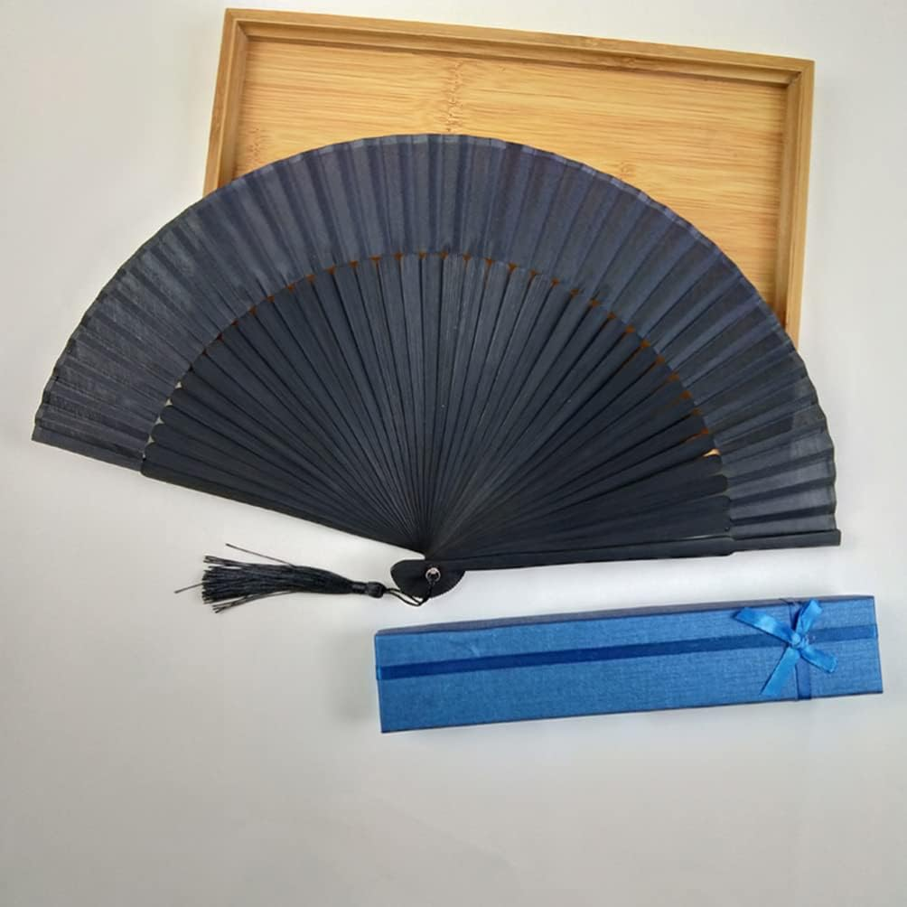 SEWACC Men Bamboo and Folding Fan with Storage Bag Handheld Chinese Fan for Weddings Birthdays and Festivals Elegant Black Design for Stylish Cooling