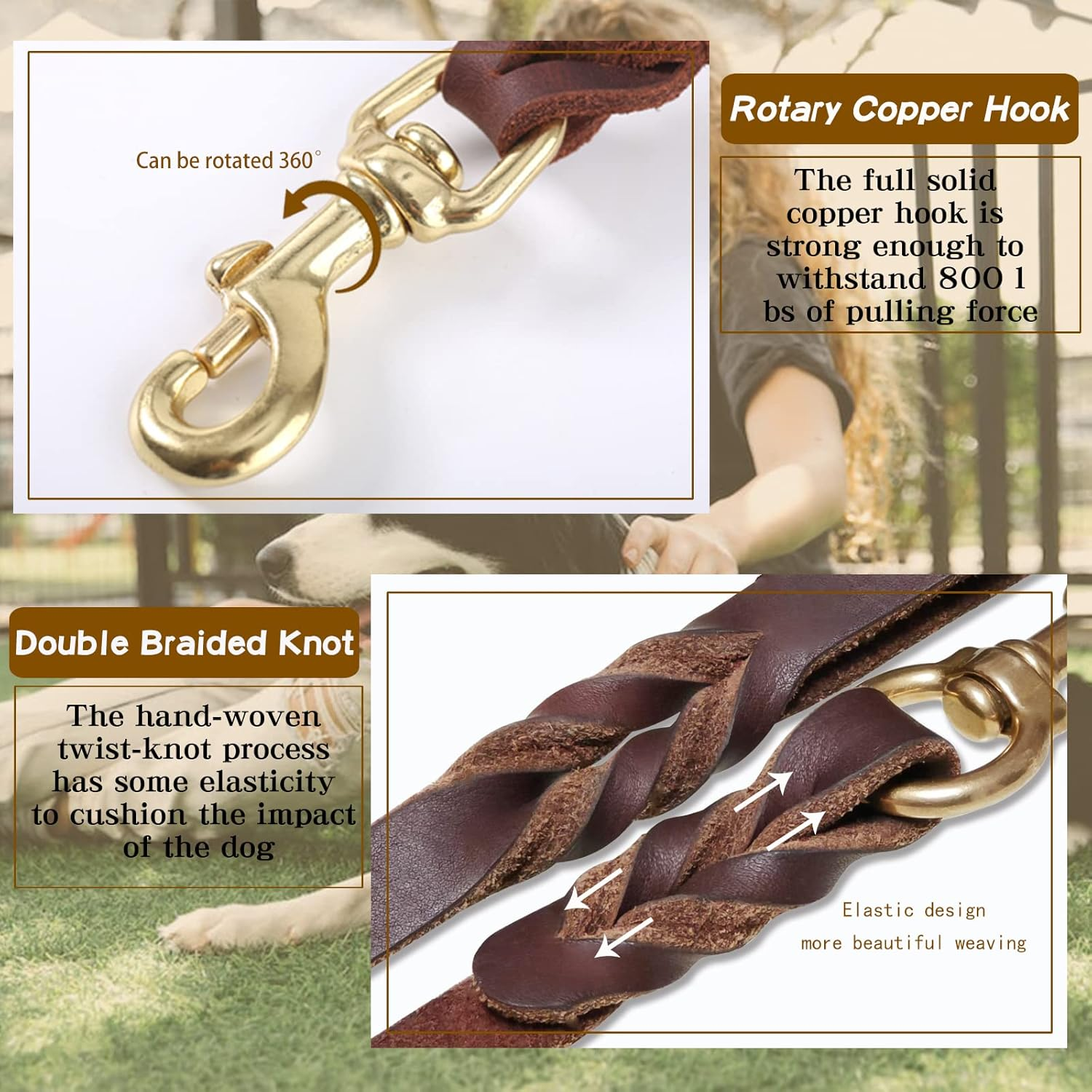 MERUOGKAR Leather Dog Leash, 5Ft X 3/4 Inch, Heavy Duty Genuine Leather Braided Dog Training Leash, Comfortable for Large, Medium, Small Dogs (Brown, 5Ft*3/4In) image number 6