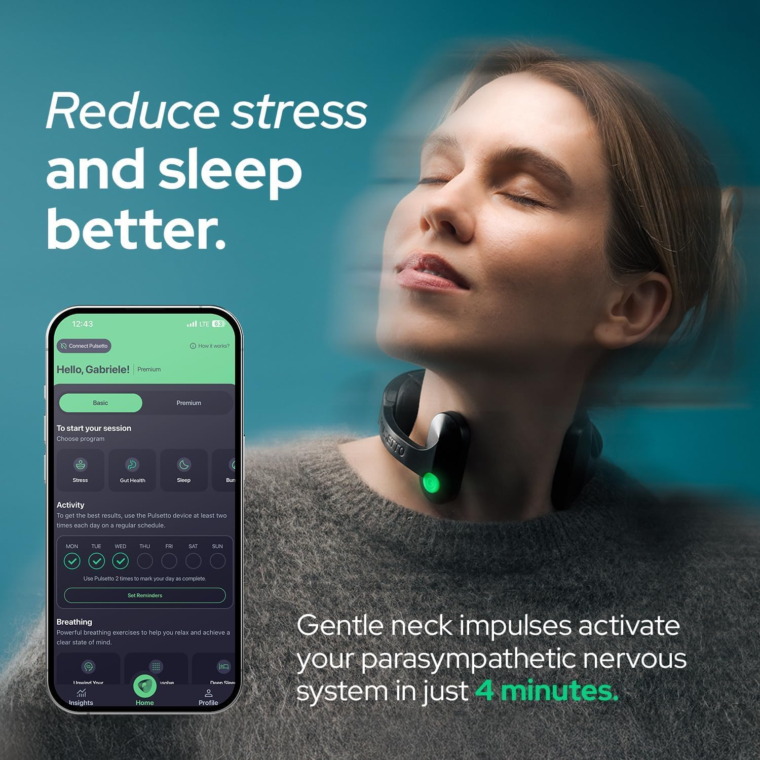 Pulsetto FIT Vagus Nerve Stimulator for Better Sleep & Stress Relief - Patented Neuro Sleep Aid Device - Personalized Relaxation Wearable for Burnout, Recovery, Rejuvenation and Long-Term Wellness image number 2