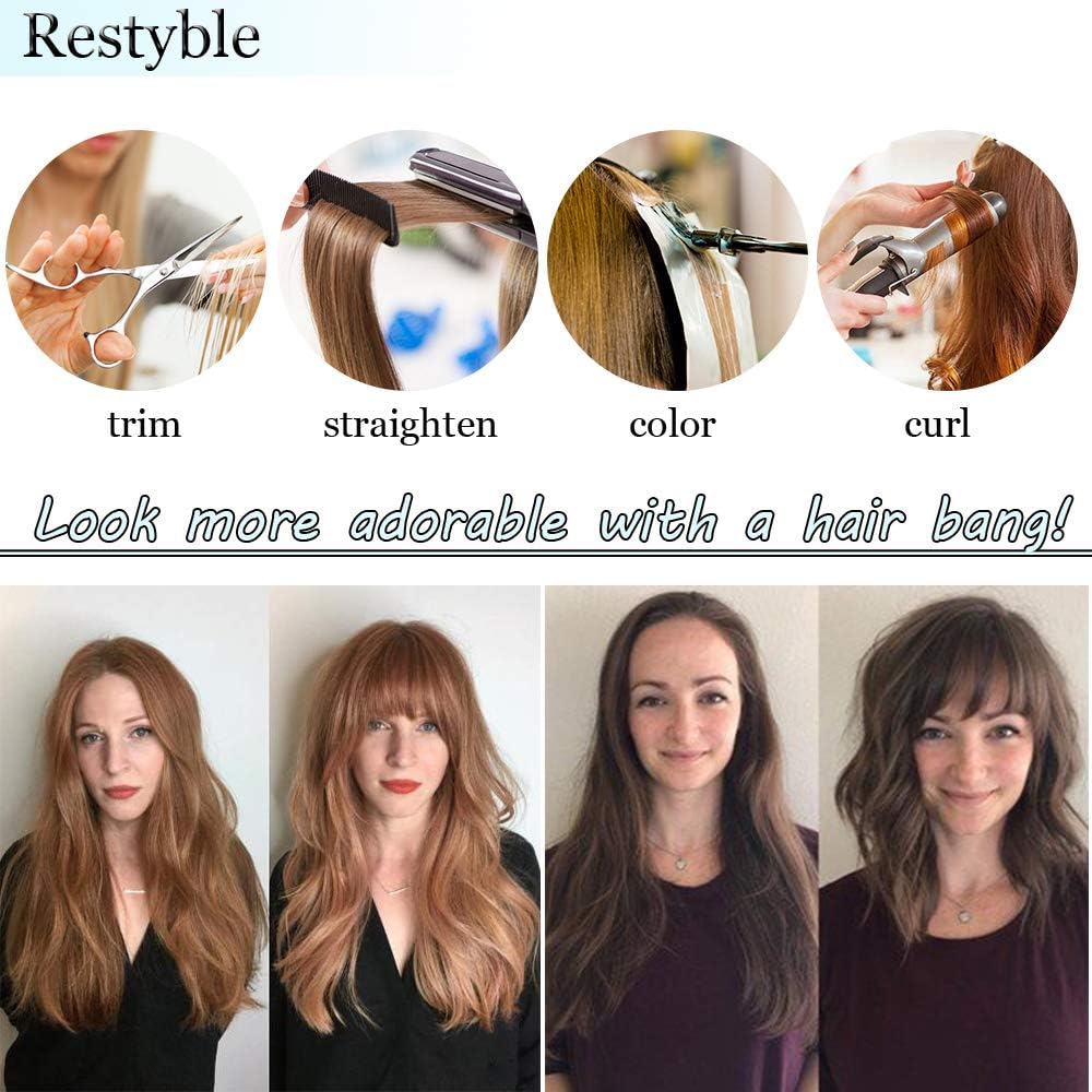 Clip in Bangs Real Human Hair Bangs Hair Clip on Bangs Extensions Thin Wispy Front Fringe Bangs Hairpieces Side Bangs with Temple Flat Bangs Hair Clip Top Hairpiece for Women 5G #06 Light Brown image number 5