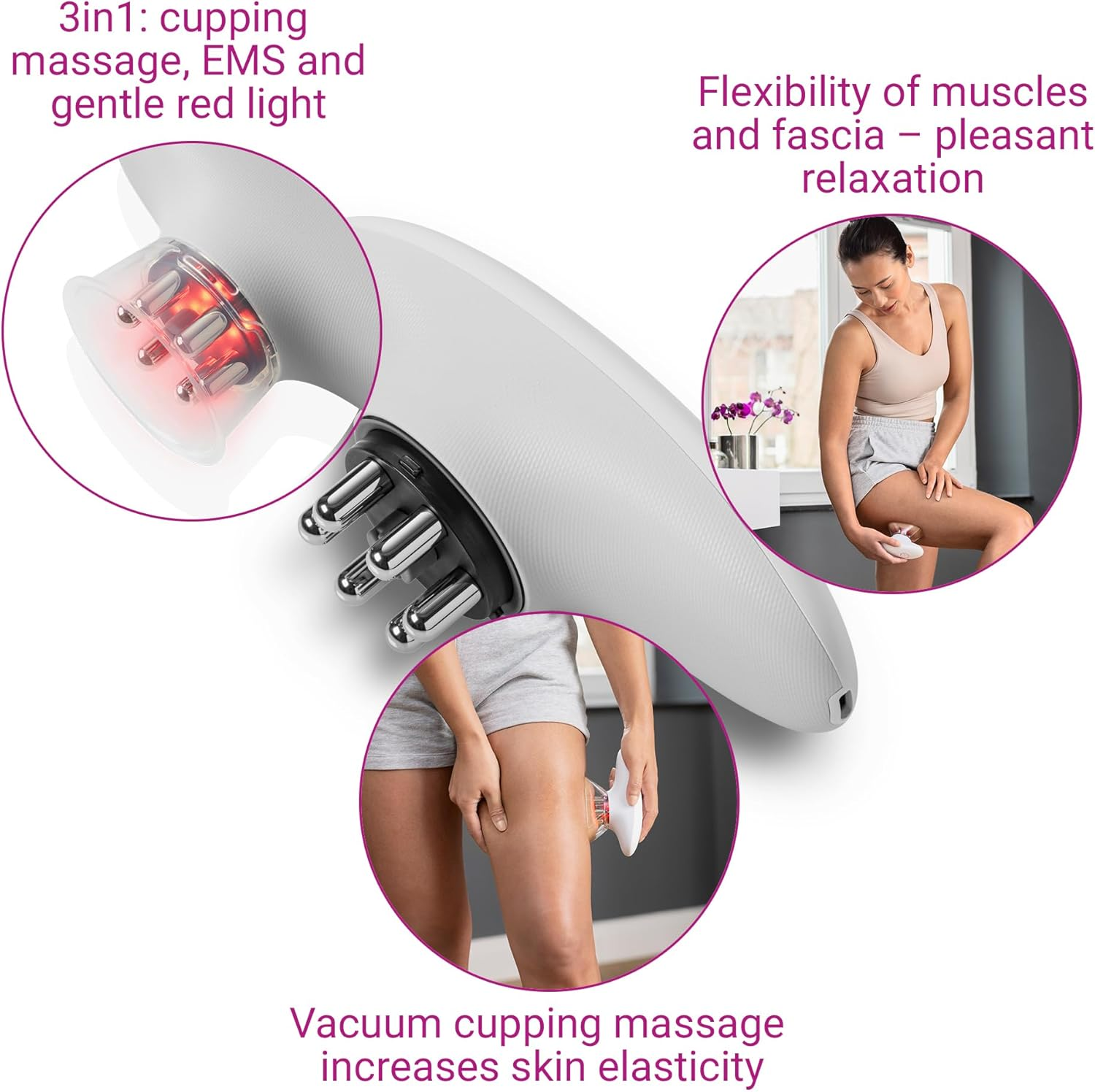 Medisana VC 150 Cupping Massager for Beautiful and Firm Skin, Cupping Device with Vacuum Massage, EMS and Red Light, anti Cellulite Massager with Lymphatic Drainage, Increases the Flexibility Of