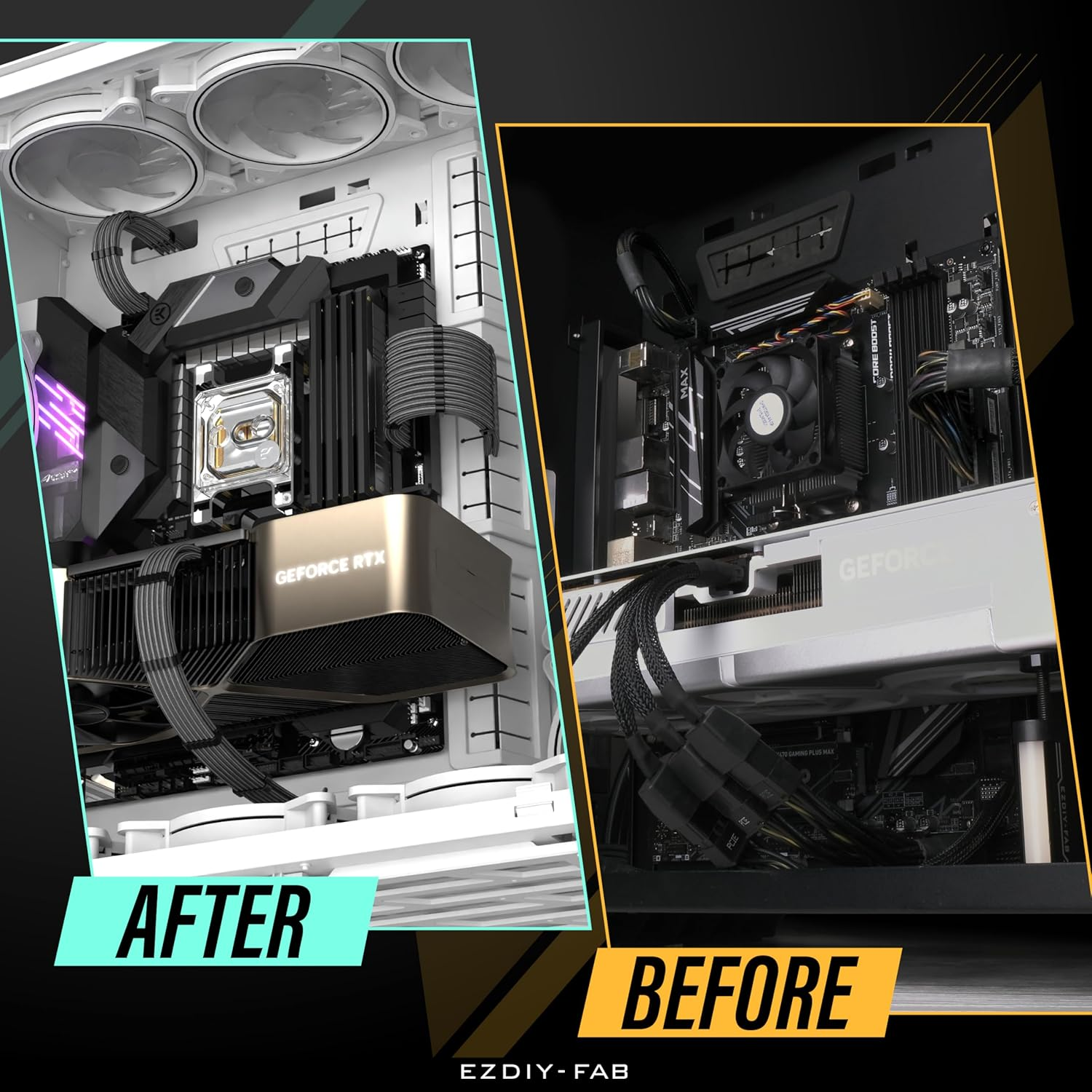 EZDIY-FAB 12VHPWR PSU Cable Extension Kit,16Awg PCIE 5.0 Power Supply Cable Extension- 1X 24 Pin ATX /2X 8Pin (4+4) EPS / 1X12+4 Pin GPU 300MM with Combs-Carbon image number 6