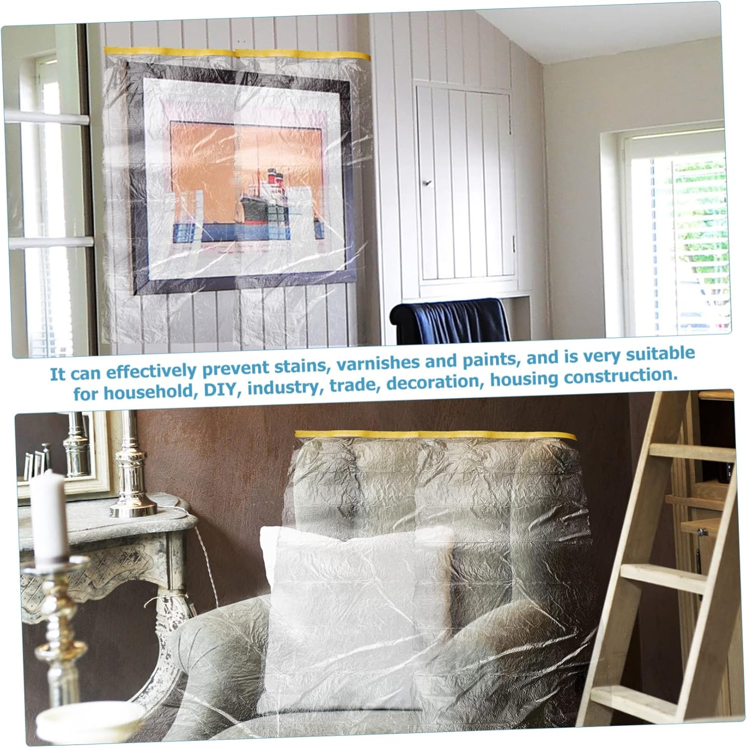 Masking Film Roll Set 6Pcs 30Cm X 30M 55Cm X 25M Adhesive Covering Tape for Floor Furniture Carpets Painting Protection image number 2