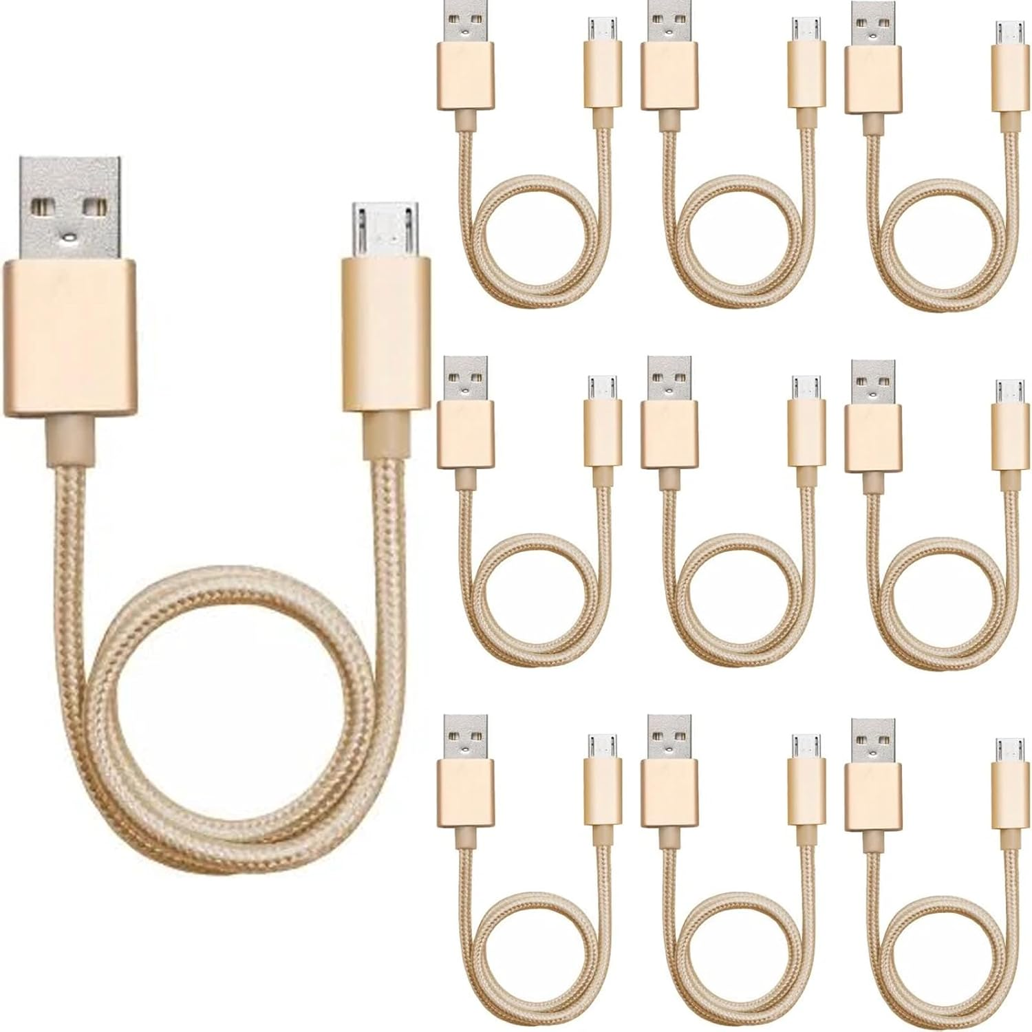 10 Pack 1M Data Transfer Charger Charging Micro USB Cable Cord for Android Phone Device Tablet Bulk Braided Gold Nylon image number 3