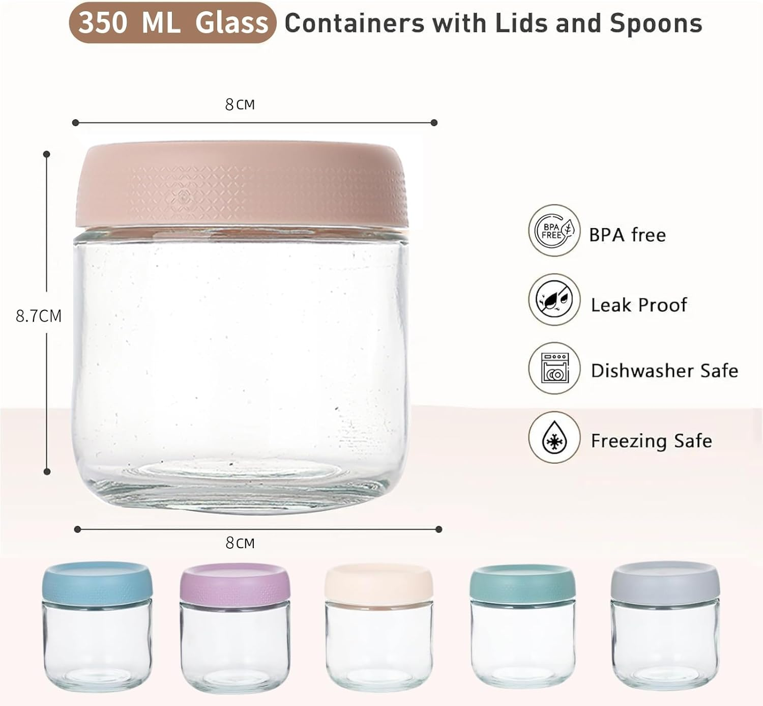 TFMODBFA 6 Pack 12 Oz Overnight Oats Container Jar with Screw Lid - Wide Mouth Mason Salad Jars, Airtight Glass Food Storage Containers for Yogurt Spice Snacks Sugar（350Ml）