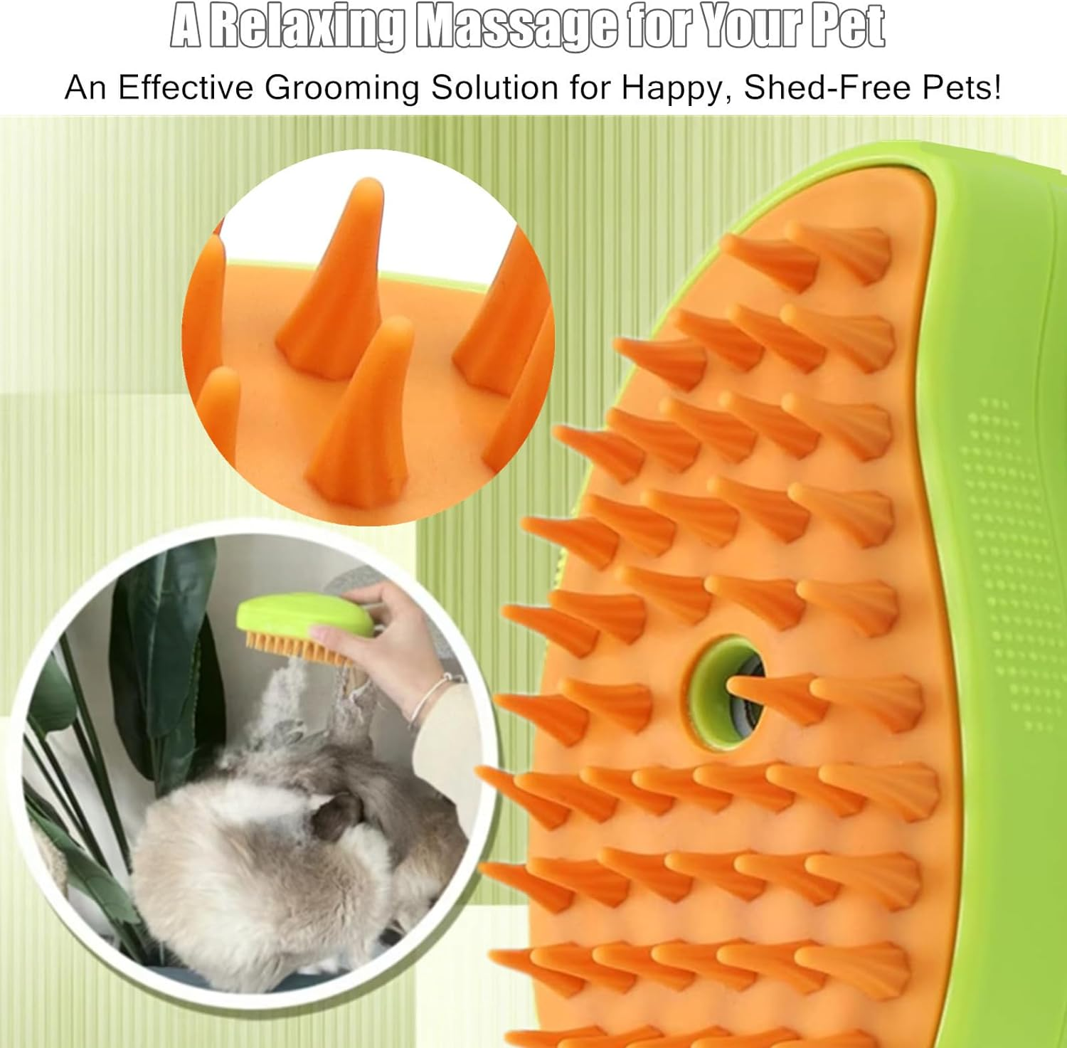 Steamy 3-In-1 Cat Brush - Self-Cleaning Steam Pet Hair Cleaner and Massage Brush for Removing Tangled Loose Hair (C) image number 2