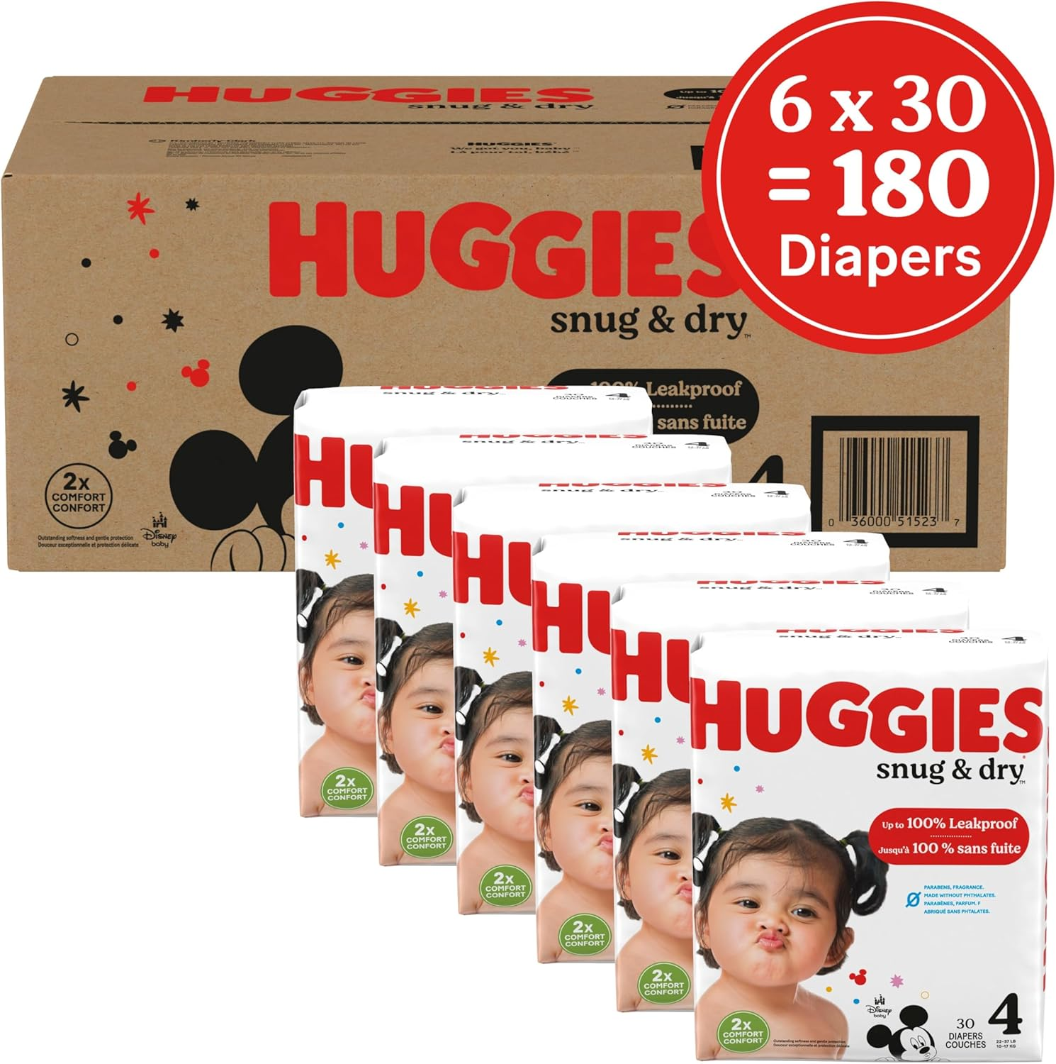 Huggies Snug & Dry Baby Diapers, Size 4, 180 Ct, One Month Supply image number 6