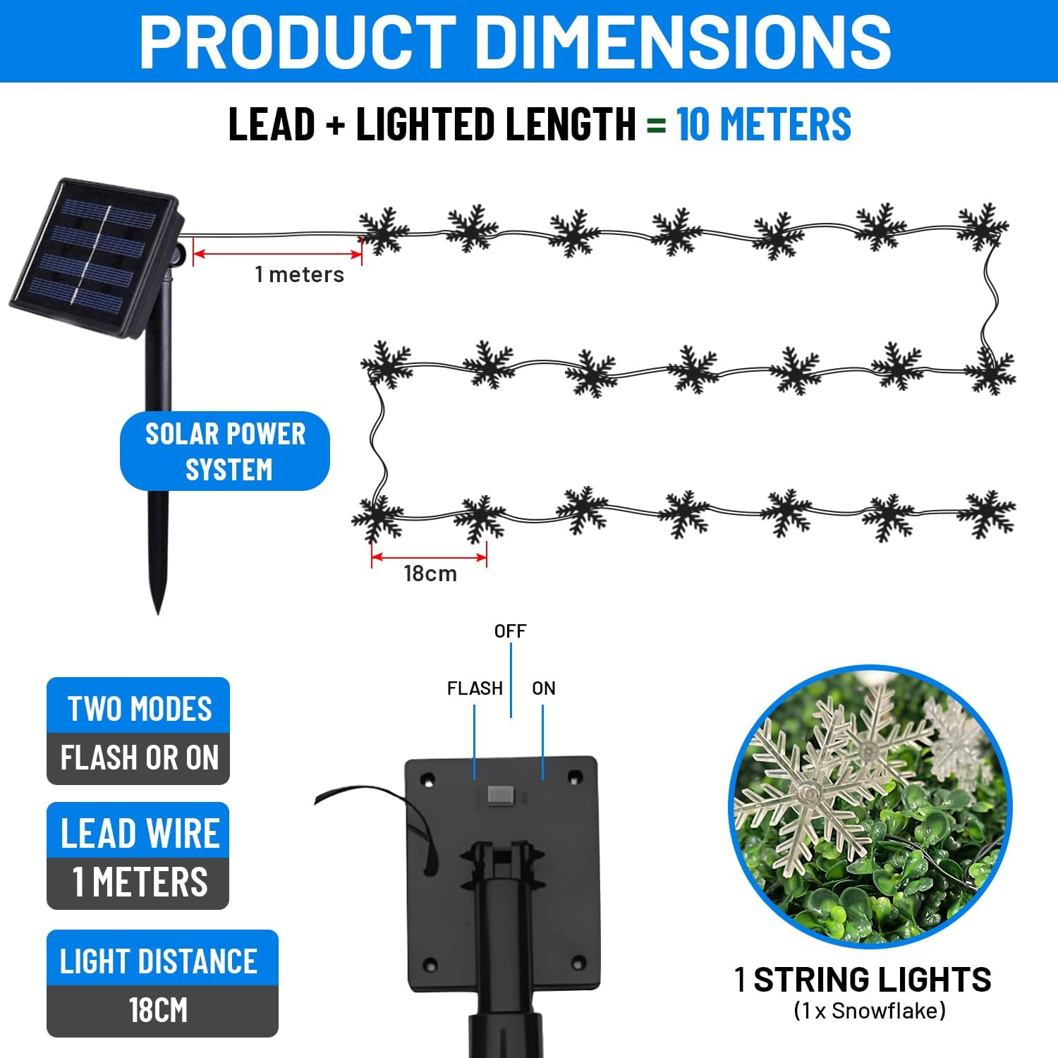 50 LED White&Blue Snwoflakes Solar Christmas Party Garden Lights image number 3