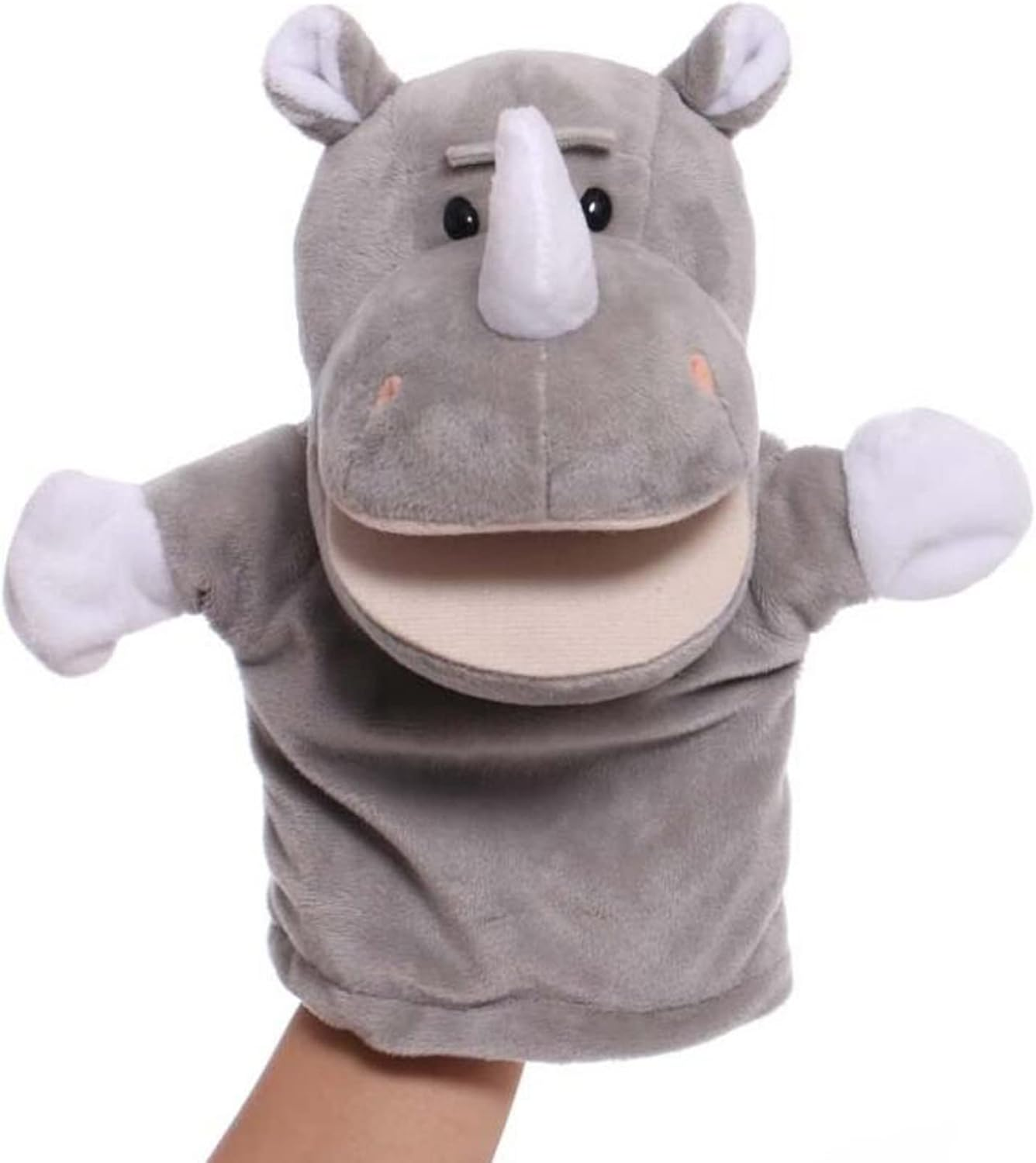 Plush Animal Rhinoceros Open Mouth Rhino Hand Puppets Toys for Imaginative Pretend Play Storytelling image number 2