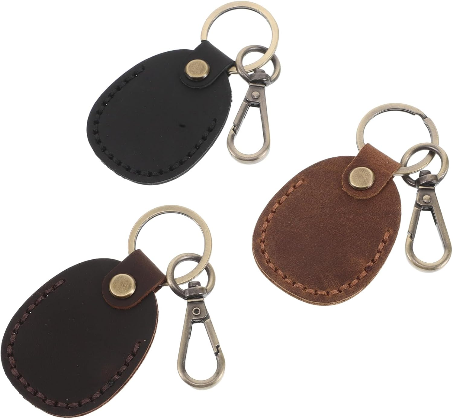 SOESFOUFU Vintage Genuine Leather Access Card Holder Keychain Set 3Pcs Handmade RFID Mini Card Case Protector for Women Wallet Charm Organizer image number 2