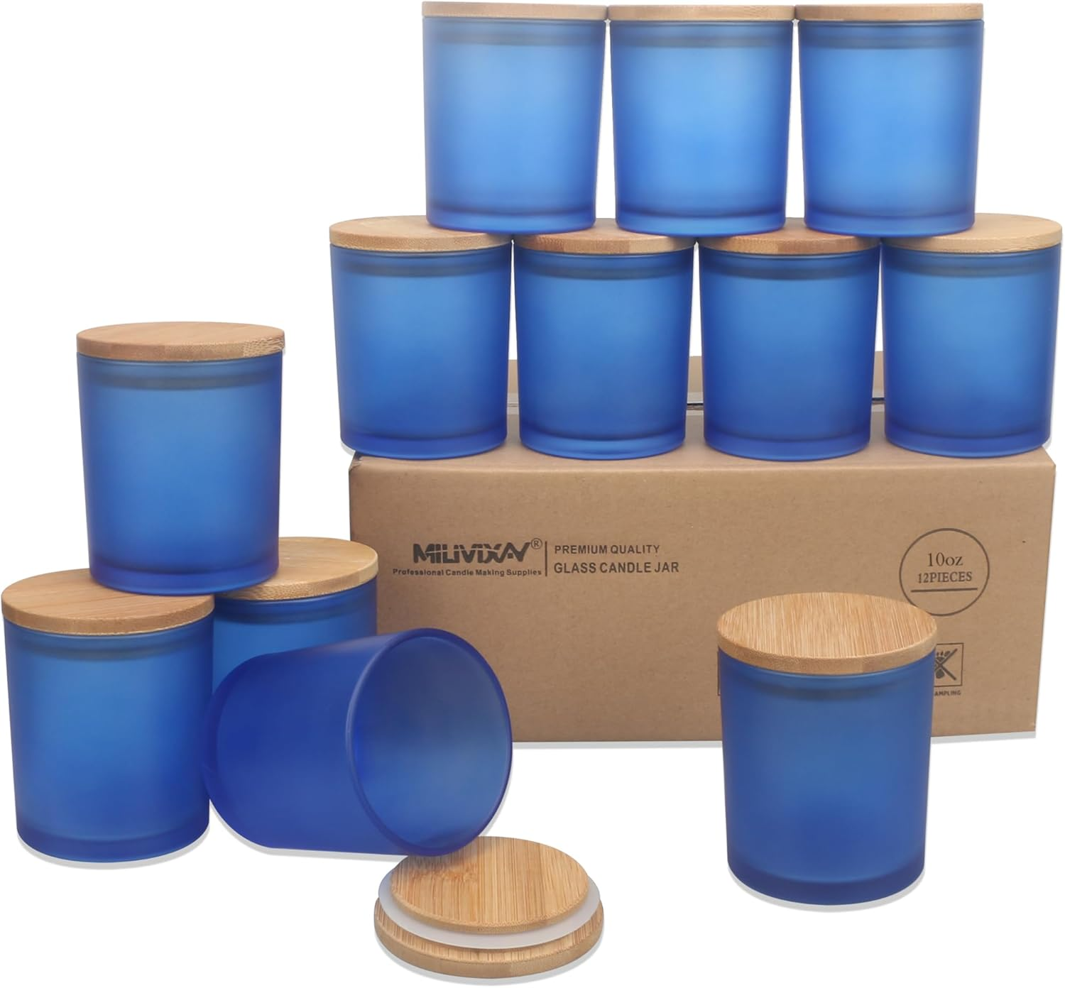 MILIVIXAY 12 Pack 10 OZ Frosted White Thick Glass Candle Jars with Lids - Bulk Empty Candle Jar for Making Candles - Spice, Powder Containers.