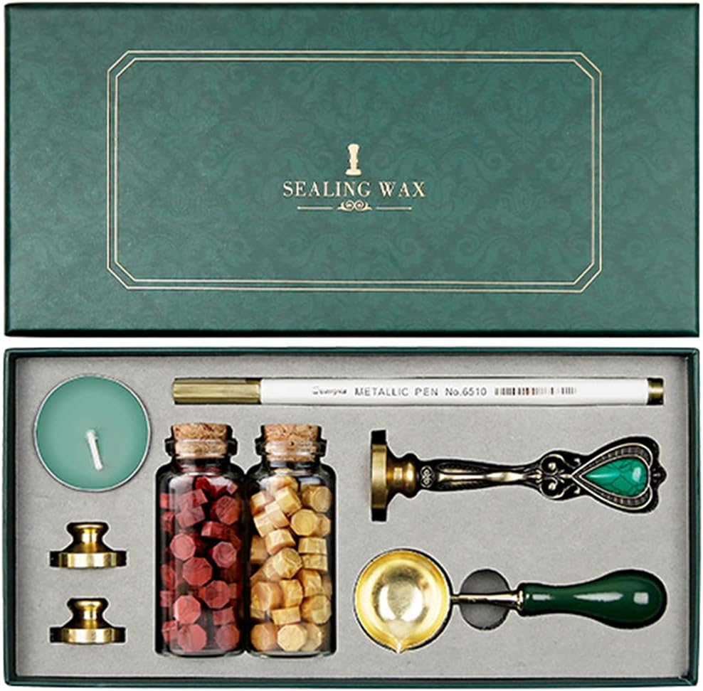 Eacam Wax Seal Stamp Kit Retro Wax Sealing Wax Beads Wax Melting Spoon Wax Seal Stamp Candle Copper Head Metallic Pen for Envelopes Letter Cards Wedding Invitations Gift Decoration Arts Crafts image number 1