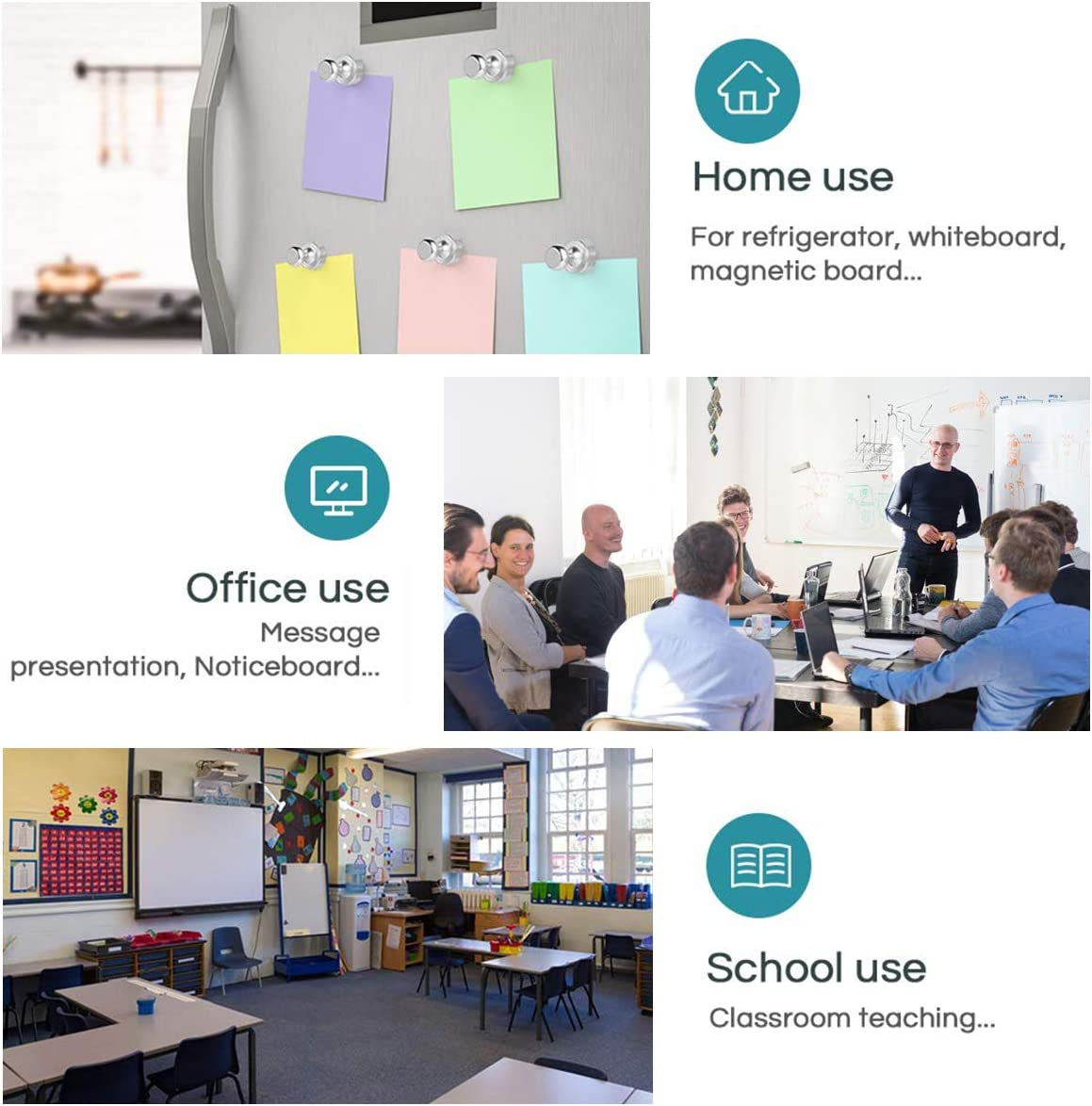 12PCS Mini Fridge Magnets Neodymium Magnet, Pushpin N52 Magnets for Noticeboard Fridge Pinboard Magnetic Board - 12 X 16Mm image number 2