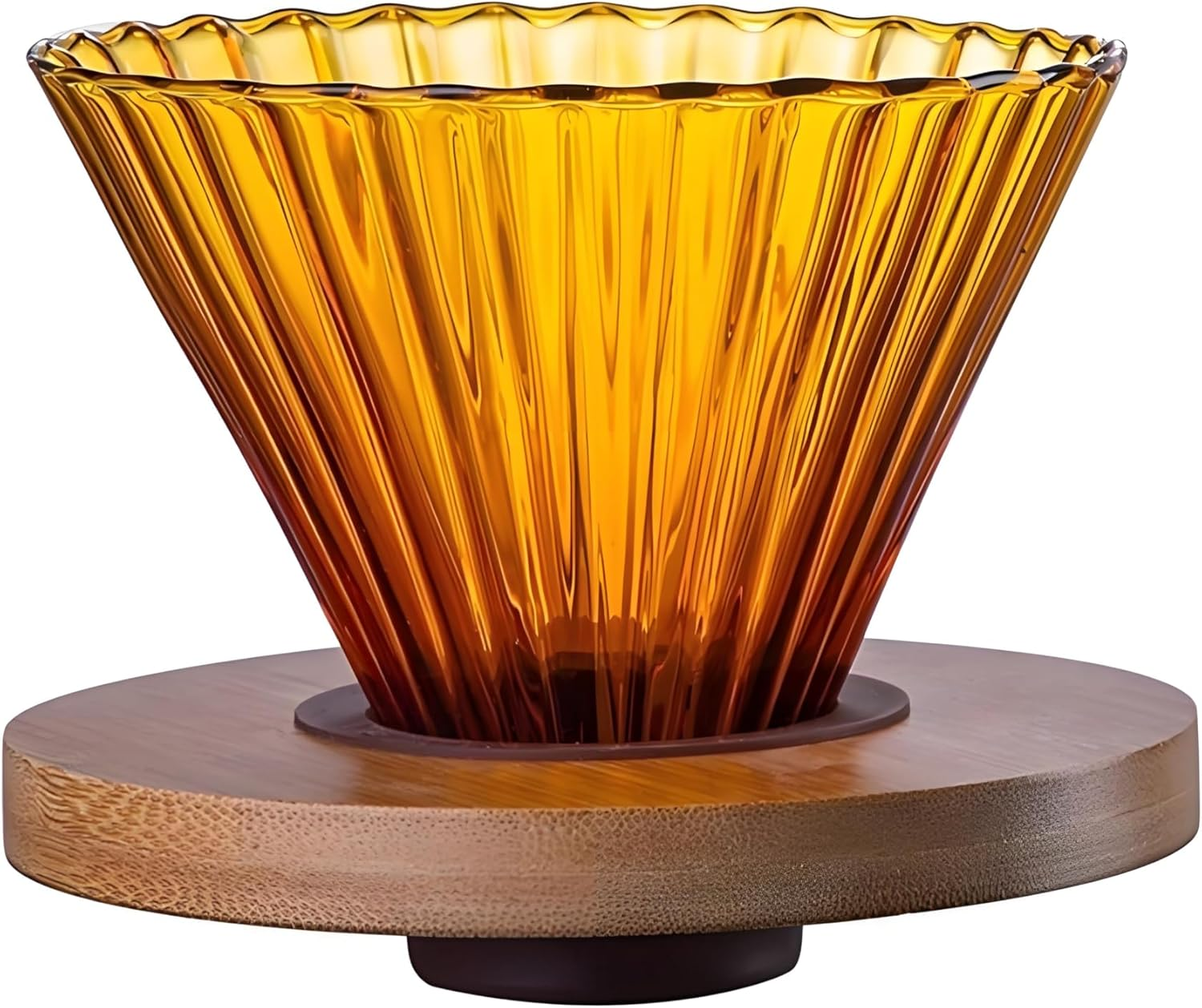 KFKAA V60 Glass Coffee Dripper，With Bamboo Wood Base Drip Coffee Makerhome, for Travel, Camping, Office,1-3 Cups