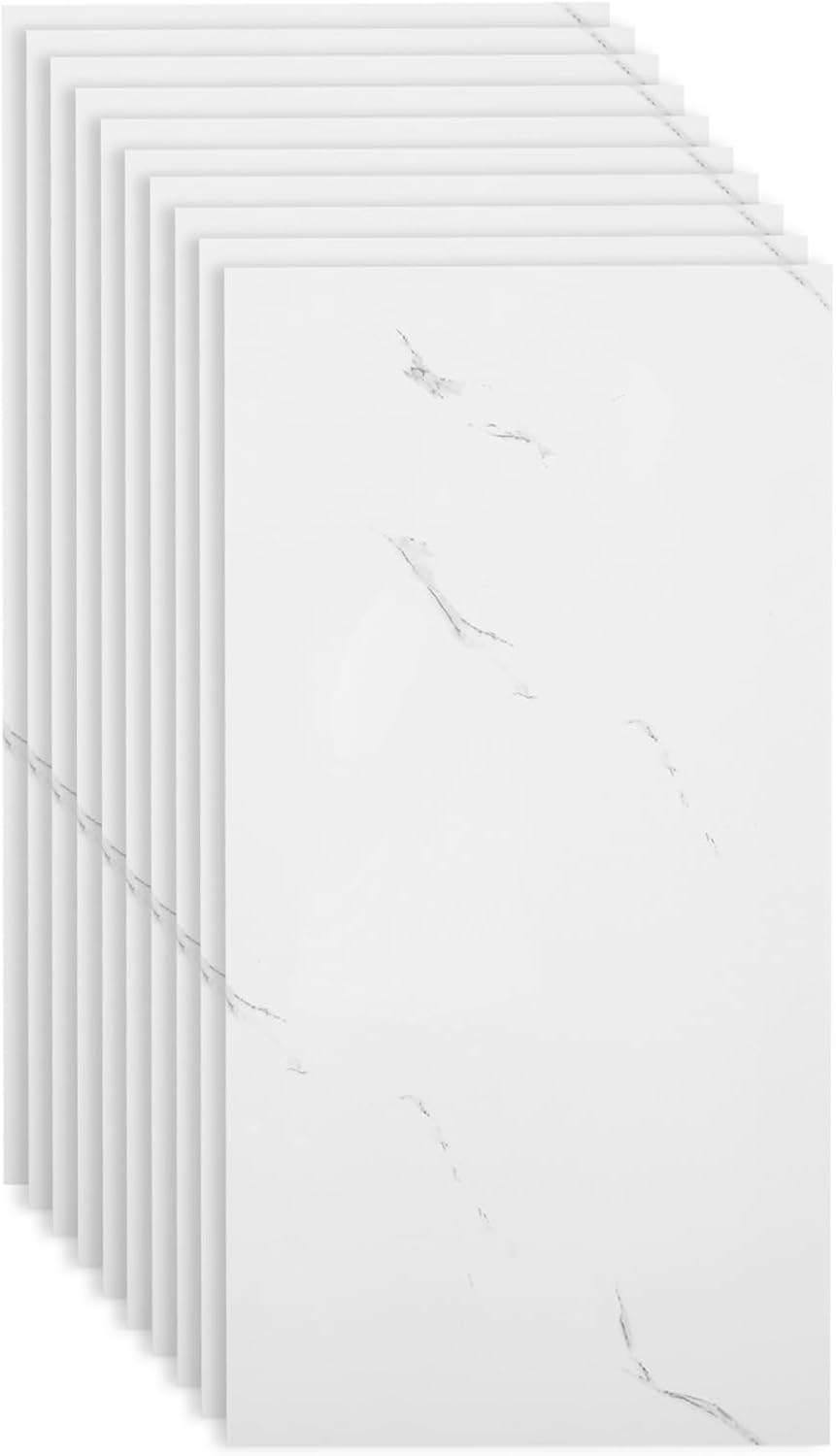 Faux Marble Tile Stickers, 10PCS 30 * 60/40 * 80Cm Modern Self-Adhesive Kitchen Backsplash, Waterproof Decorative Wall Tiles for Bathroom (#9, 30 * 60Cm) - 1 image number 5