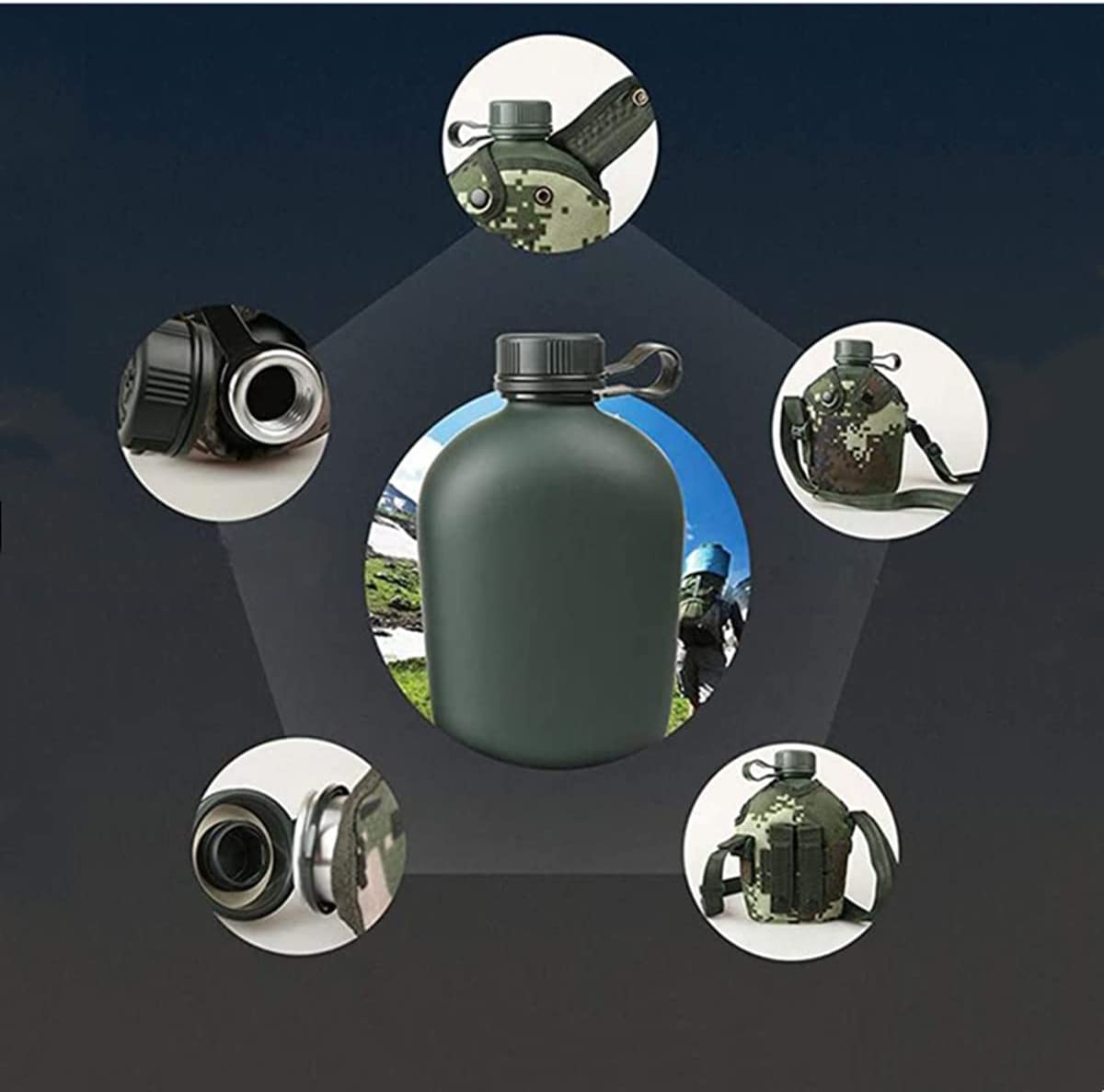 Camouflage Kettle,Titanium Military Canteen Cups,Aluminum Military Canteen Water Bottle,Army Style Water Bottle Canteen,With Cover Bag for Camping Hiking Backpacking Hunting (Jungle Camouflage) - Woodland Camouflage image number 7