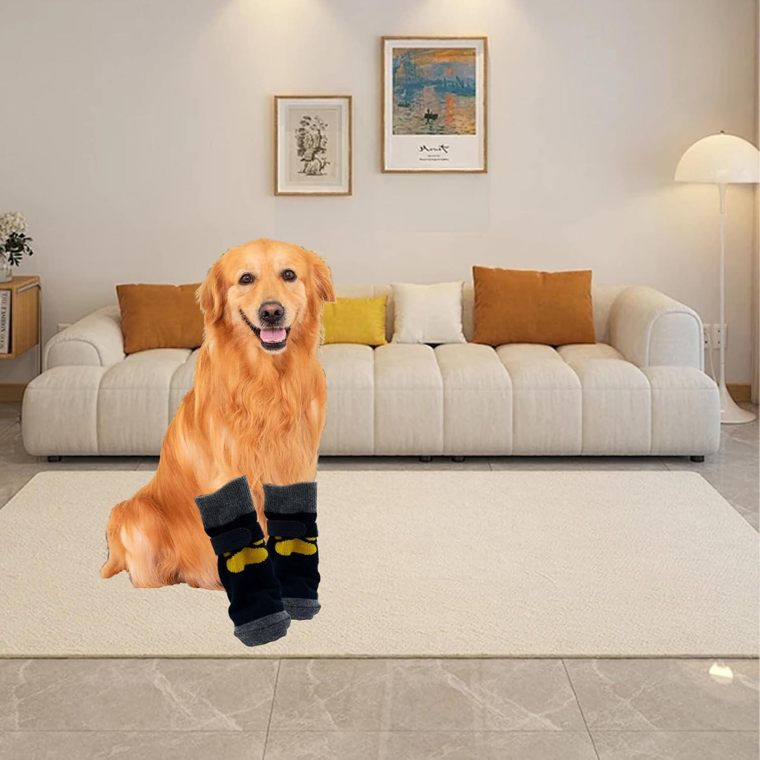 YNR 4 Pairs M Dog Socks anti Slip,Pet Paw Protector,Use Indoor Traction Control Wear on Hardwood Floors,Soft Dog Socks with Grips Personalised Presents for Dogs,Socks for Prevent Dogs Licking Paws image number 5