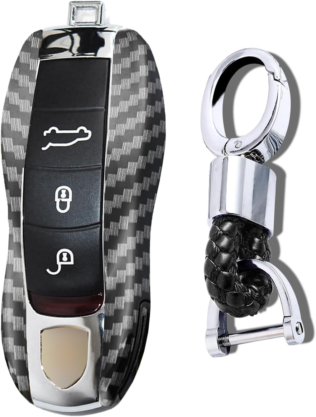Ontto Key Fob Cover Fit for Porsche Key Shell Replacement Fit for Cayenne 92A Panamera 970 Cayman 981 Carrera 911 991 918 Spyder Macan Key Case Holder Plastic Key Chain Keyring Accessories Black