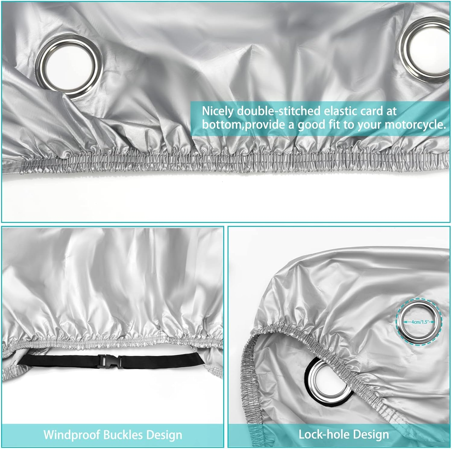 Motorcycle Cover,Motorbike Cover All Season Universal Weather Waterproof Sun Outdoor Protection with Lock-Holes & Storage Bag,Xxl Motorcycles Vehicle Cover image number 5