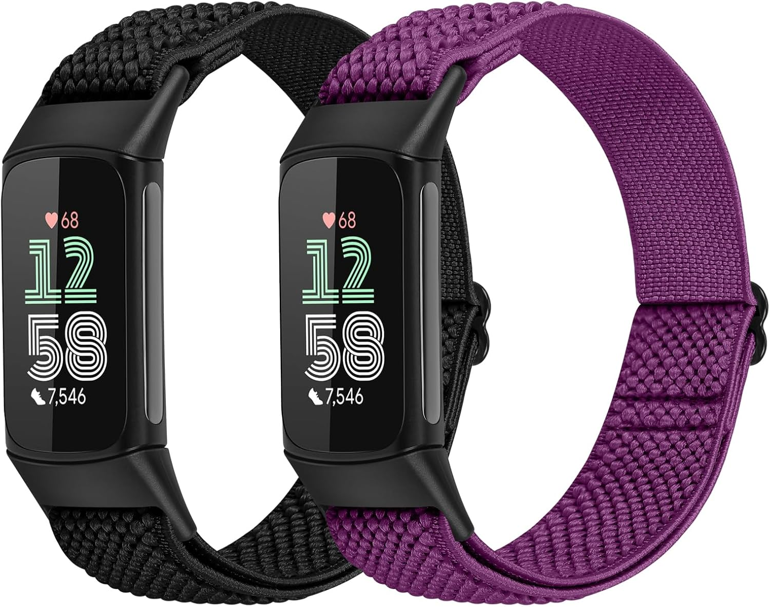 2 Pack Elastic Nylon Bands Compatible with Fitbit Charge 5/Charge 6 Adjustable Breathable Replacement Straps Soft Nylon Loop for Women Men